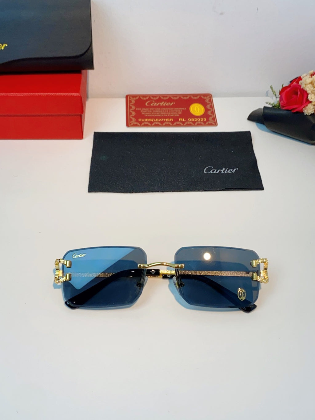 Cartier Lightweight Rimless Black Lens Sunglasses for Men & Women - 449491 - detail image 9