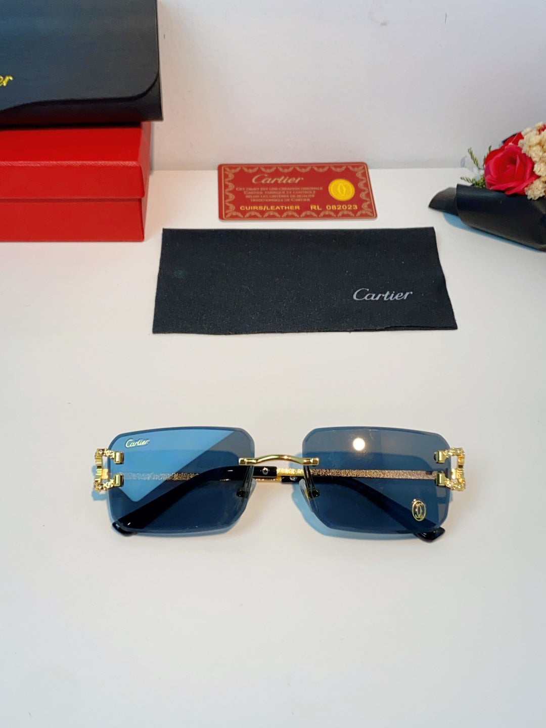 Cartier Lightweight Rimless Black Lens Sunglasses for Men & Women - 449491 - detail image 9