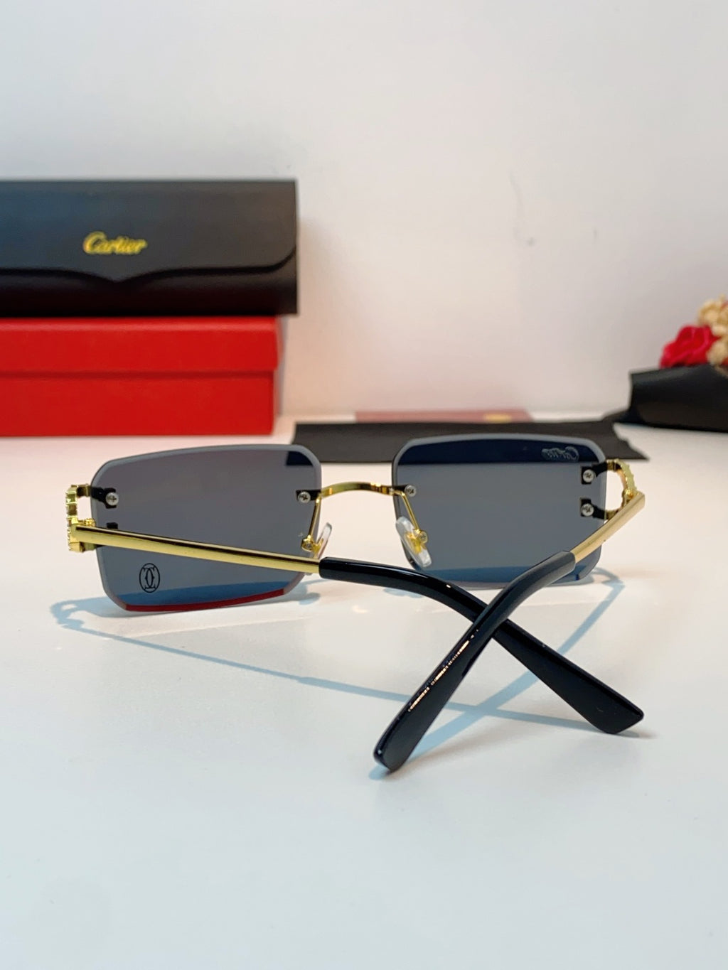 Cartier Lightweight Rimless Black Lens Sunglasses for Men & Women - 449491 - detail image 3
