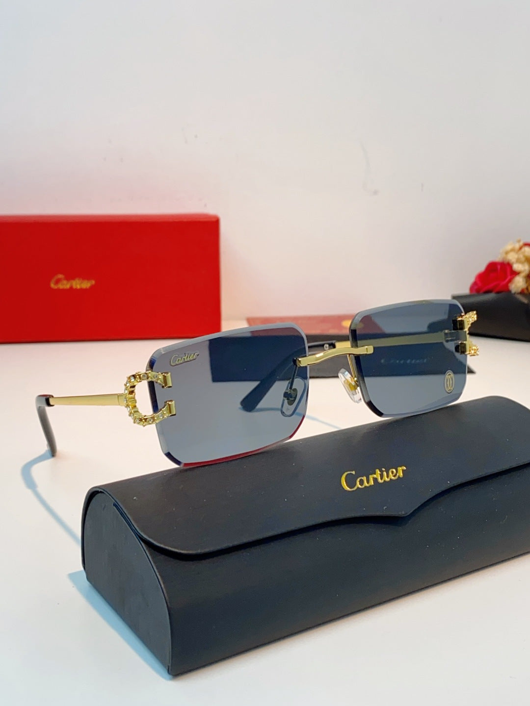 Cartier Lightweight Rimless Black Lens Sunglasses for Men & Women - 449491 - detail image 10