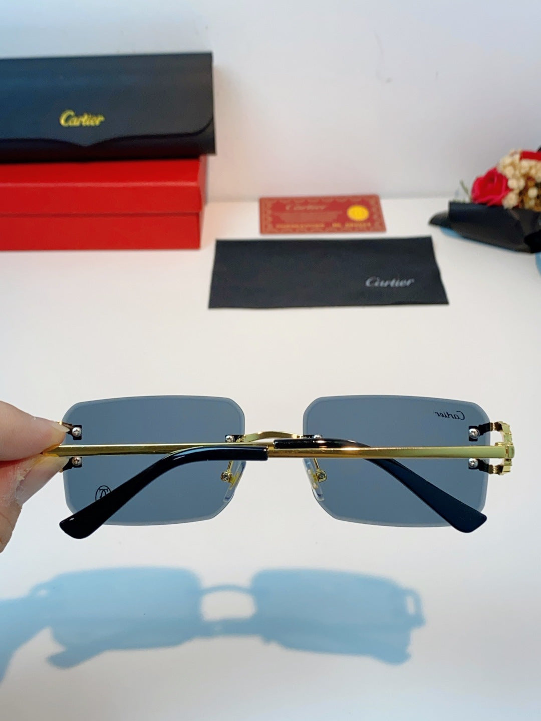Cartier Lightweight Rimless Black Lens Sunglasses for Men & Women - 449491 - detail image 5