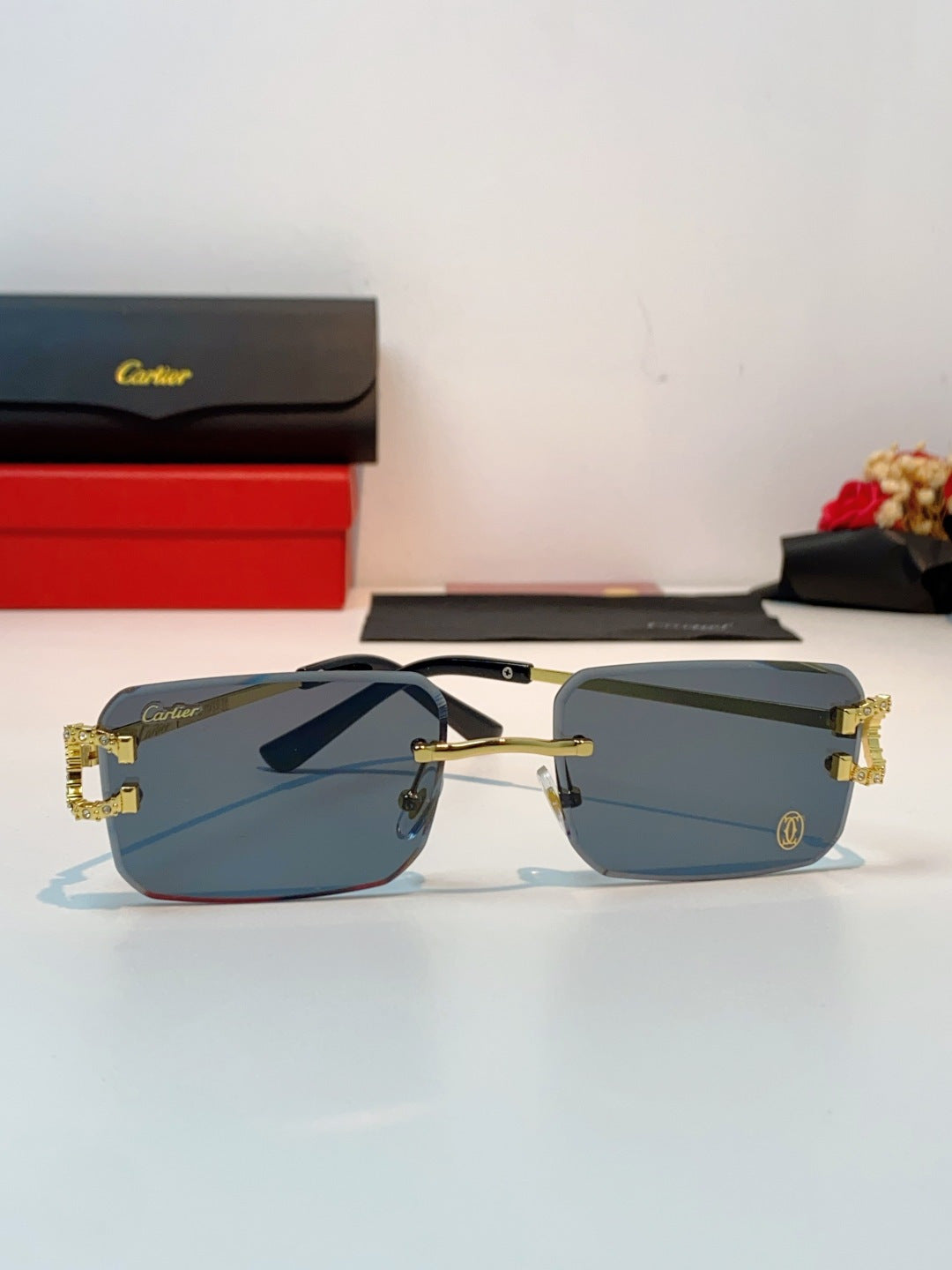 Cartier Lightweight Rimless Black Lens Sunglasses for Men & Women - 449491 - detail image 2