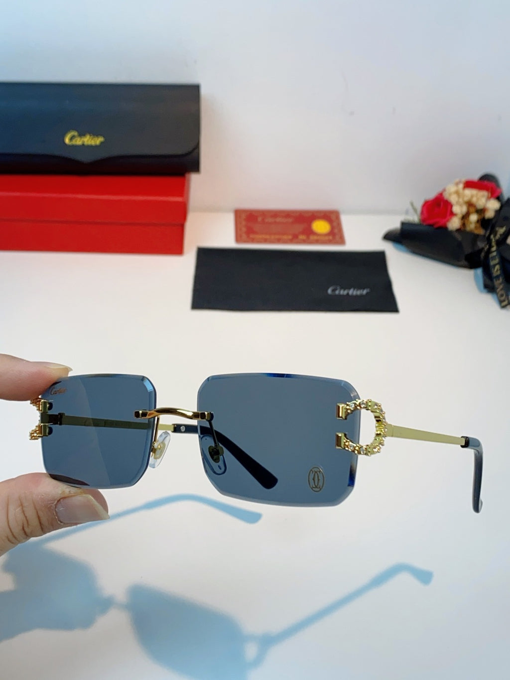 Cartier Lightweight Rimless Black Lens Sunglasses for Men & Women - 449491 - detail image 6