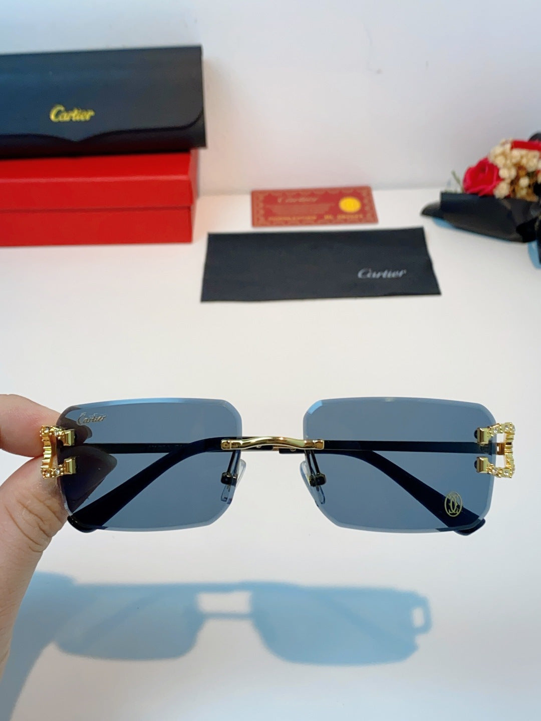 Cartier Lightweight Rimless Black Lens Sunglasses for Men & Women - 449491 - detail image 4