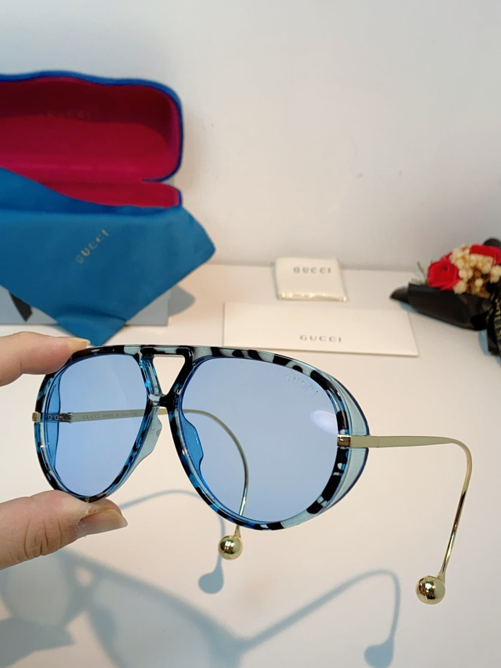 Gucci Aviator Blue Lens Sunglasses for Men & Women - 448805 - detail image 6