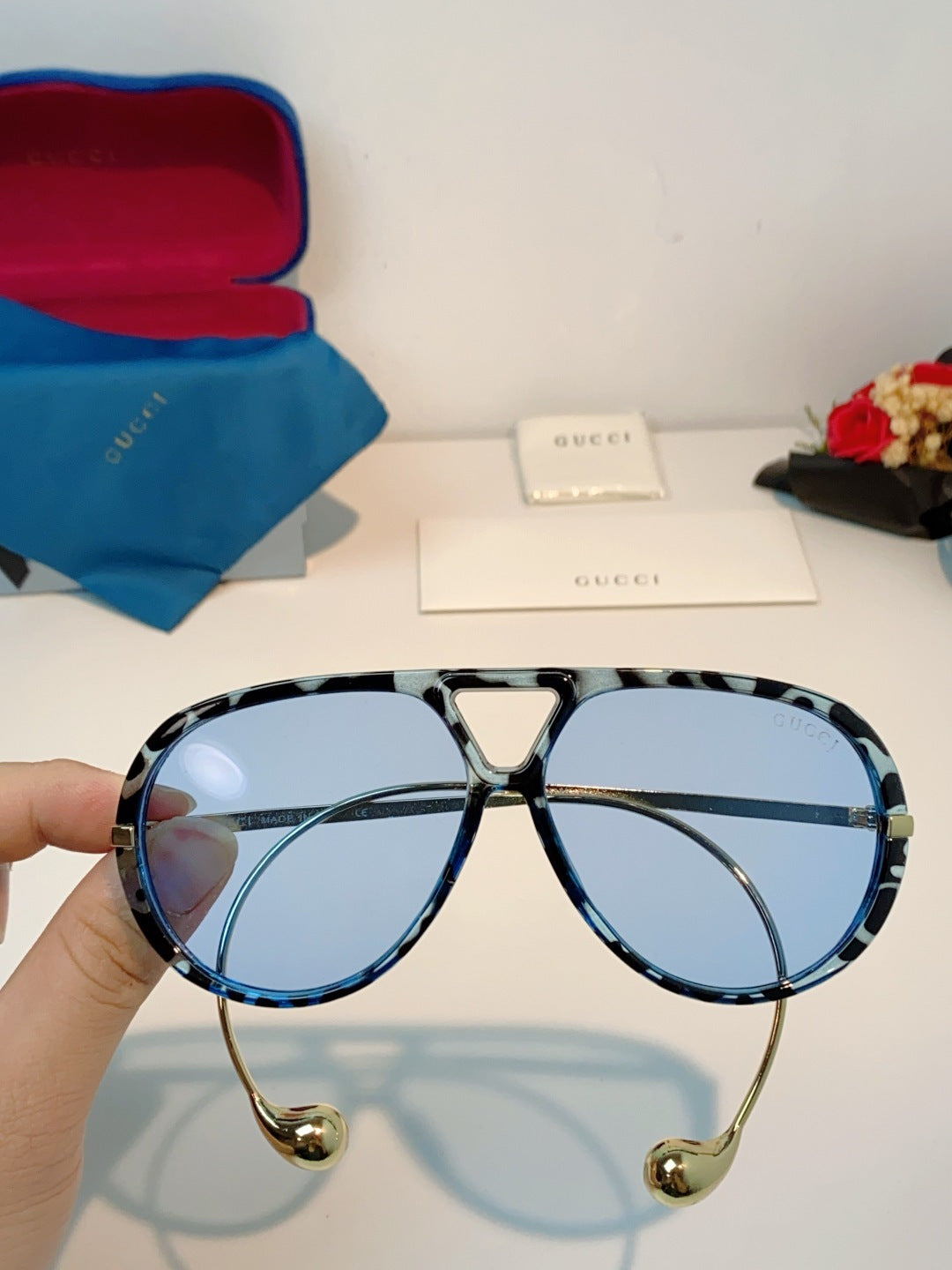 Gucci Aviator Blue Lens Sunglasses for Men & Women - 448805 - detail image 4