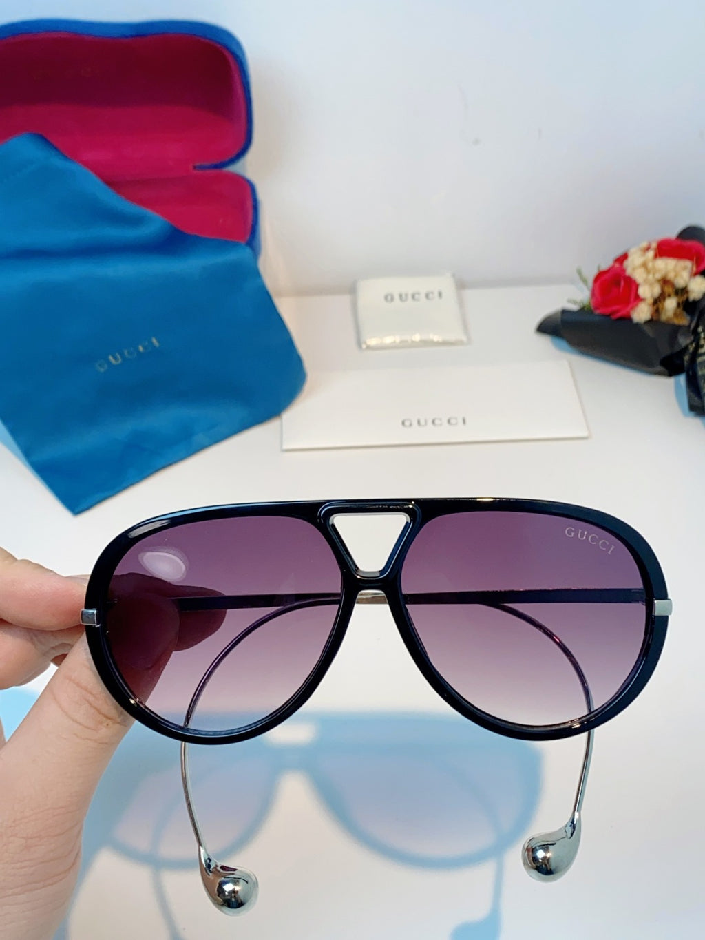 Gucci Aviator Blue Lens Sunglasses for Men & Women - 448808 - detail image 4