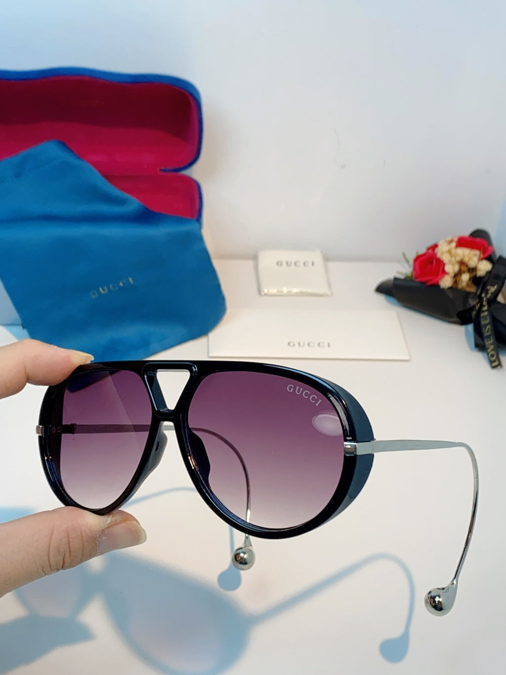 Gucci Aviator Blue Lens Sunglasses for Men & Women - 448808 - detail image 6