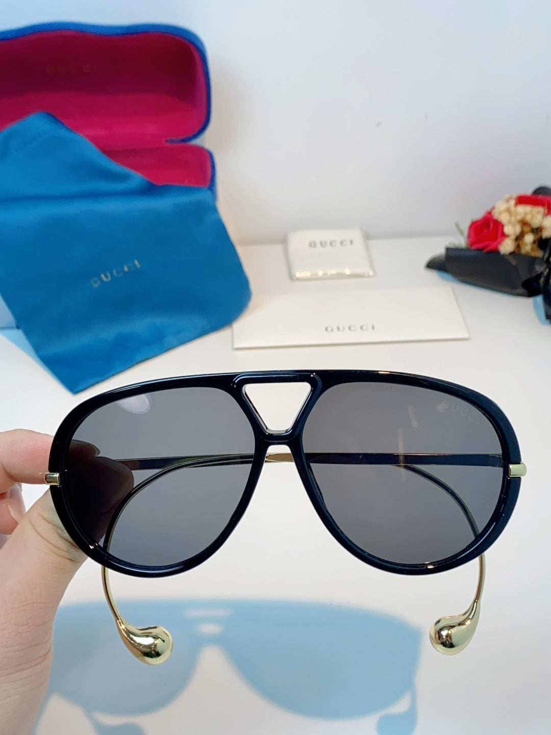 Gucci Aviator Blue Lens Sunglasses for Men & Women - detail image 4