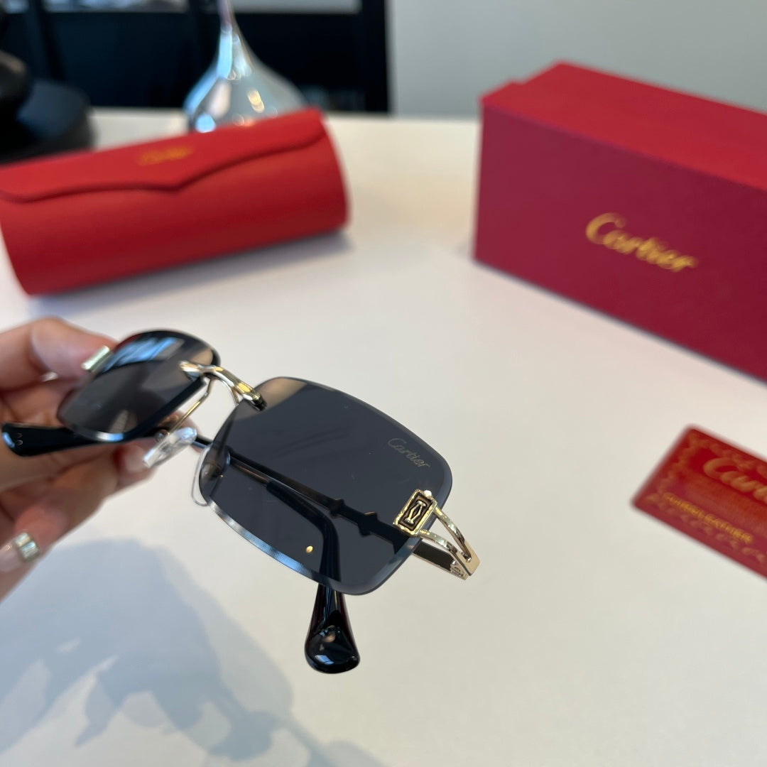 Cartier Lightweight Metal Rimless Blue Lens Sunglasses for Men & Wome - 465814 - detail image 6