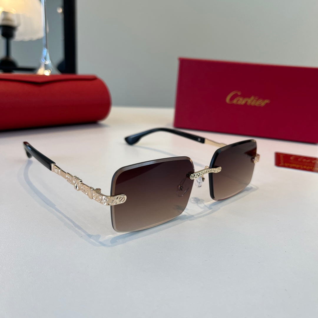 Cartier Lightweight Metal Rimless Red Lens Sunglasses for Men & Women - 465815