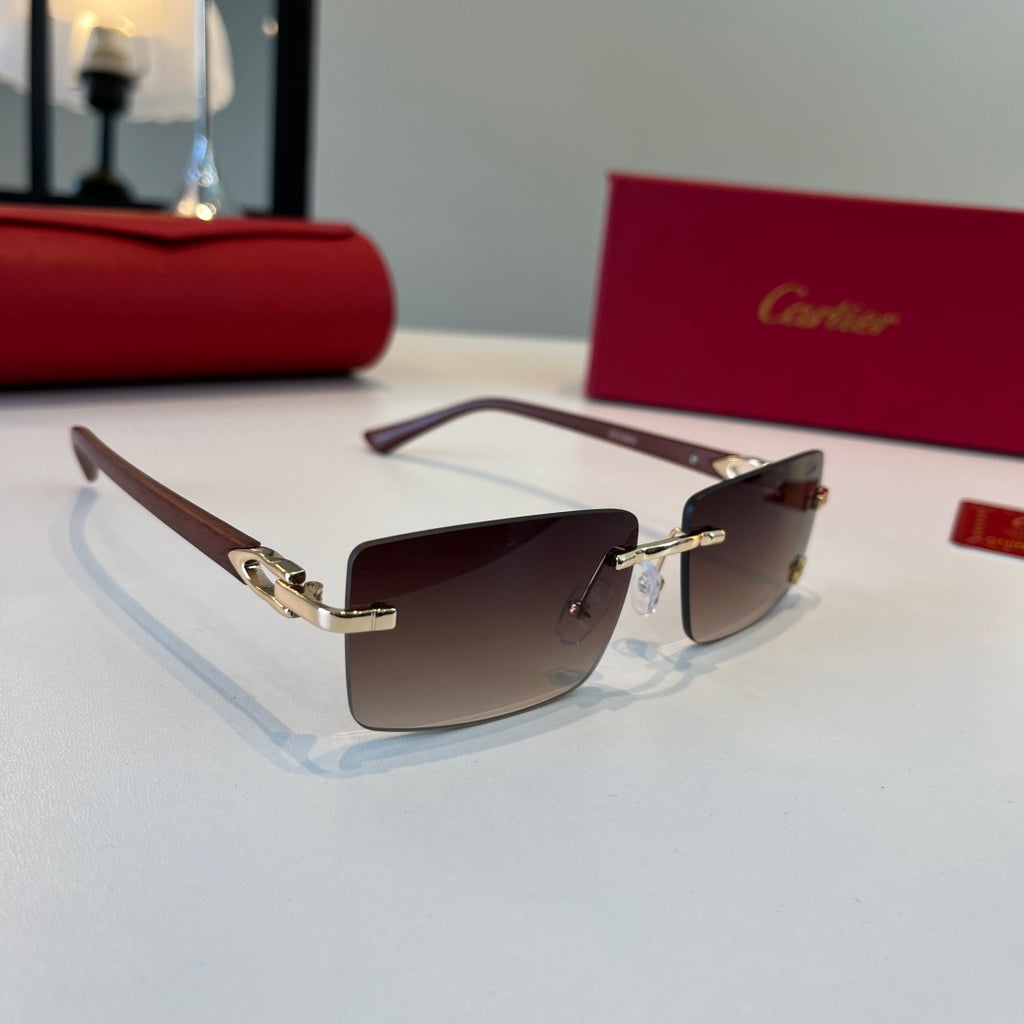 Cartier Lightweight Metal Rimless Red Lens Sunglasses for Men & Women - 465818
