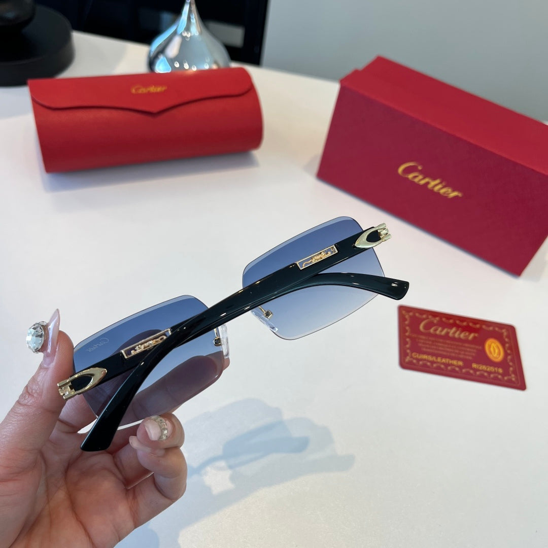 Cartier Lightweight Metal Rimless Blue Lens Sunglasses for Men & Wome - 465822 - detail image 7