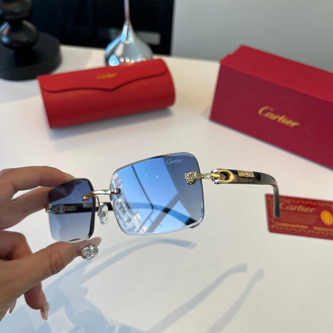 Cartier Lightweight Metal Rimless Blue Lens Sunglasses for Men & Wome - 432400 - detail image 9