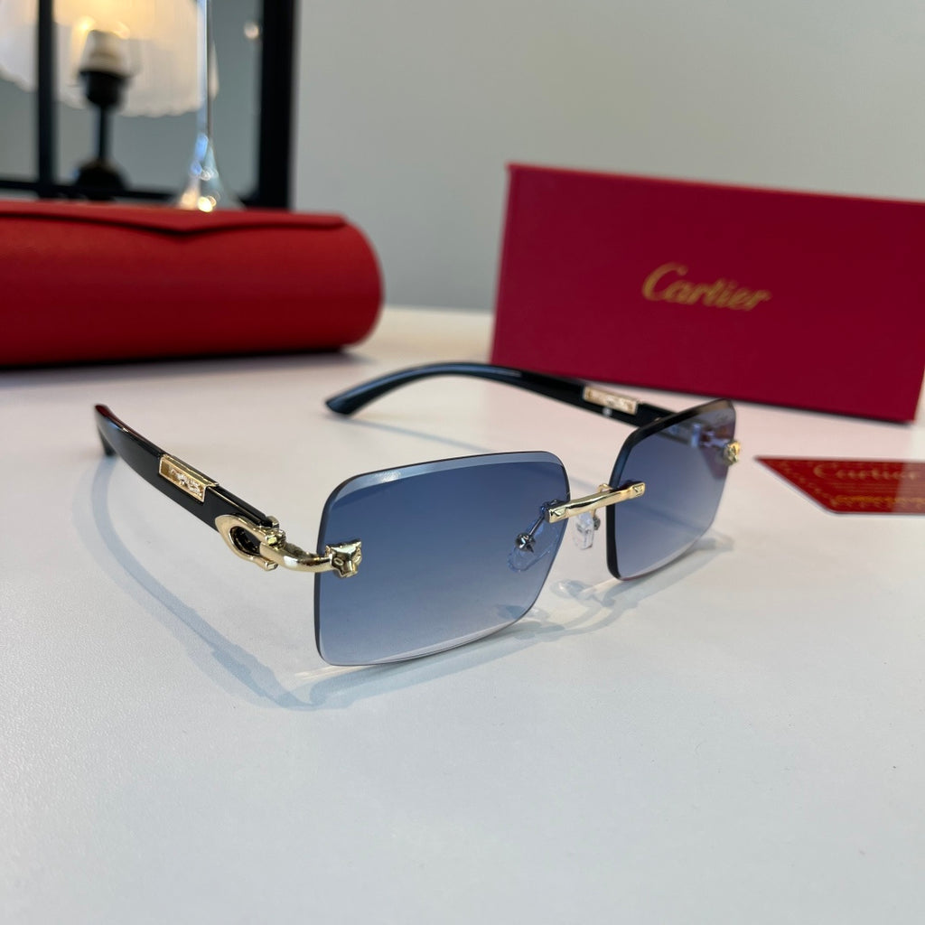Cartier Lightweight Metal Rimless Blue Lens Sunglasses for Men & Wome - 432400