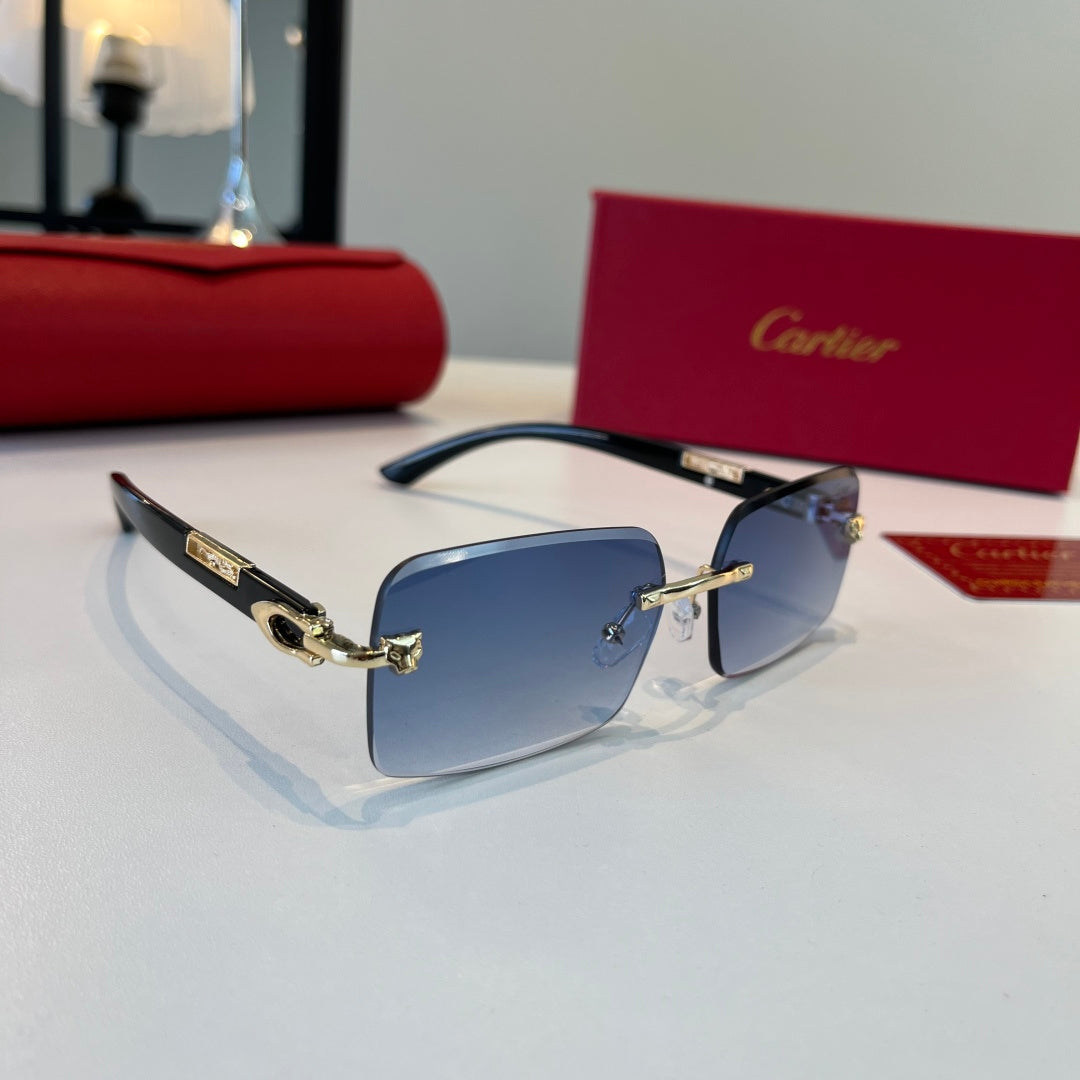 Cartier Lightweight Metal Rimless Blue Lens Sunglasses for Men & Wome - 432400