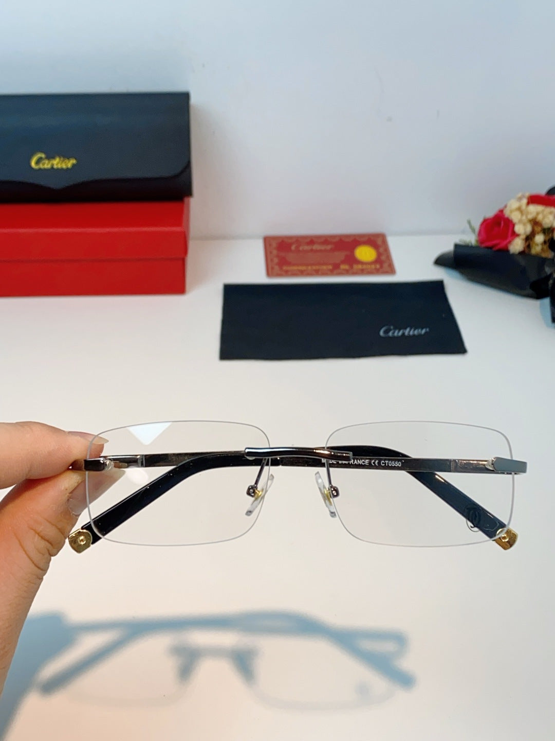 Cartier Lightweight Rimless Silver Lens Sunglasses for Men & Women - 415952 - detail image 4