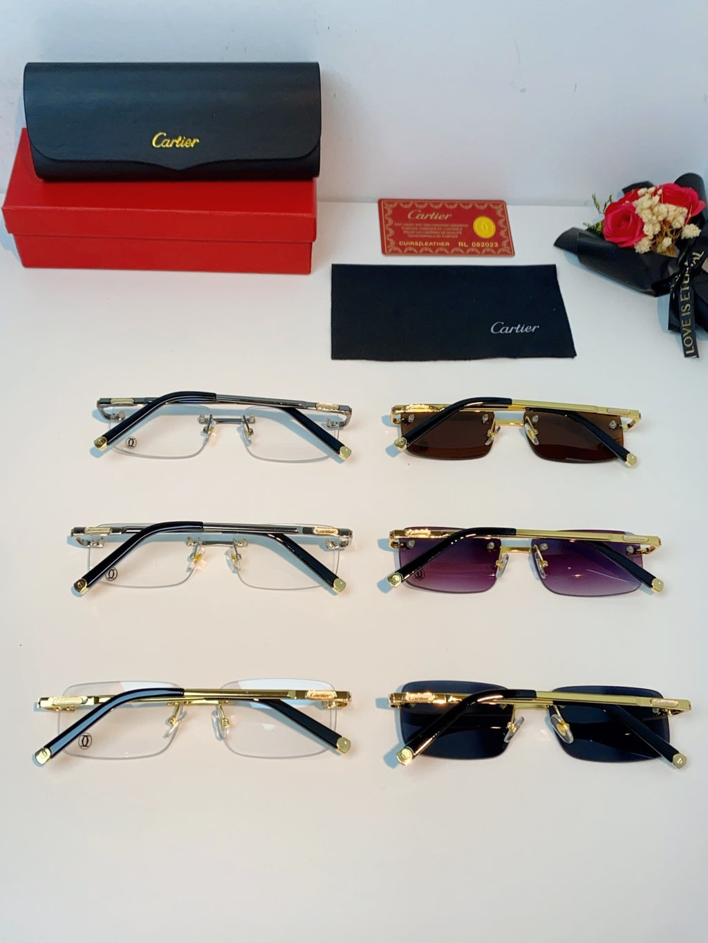Cartier Lightweight Rimless Brown Lens Sunglasses for Men & Women - 415955 - detail image 11