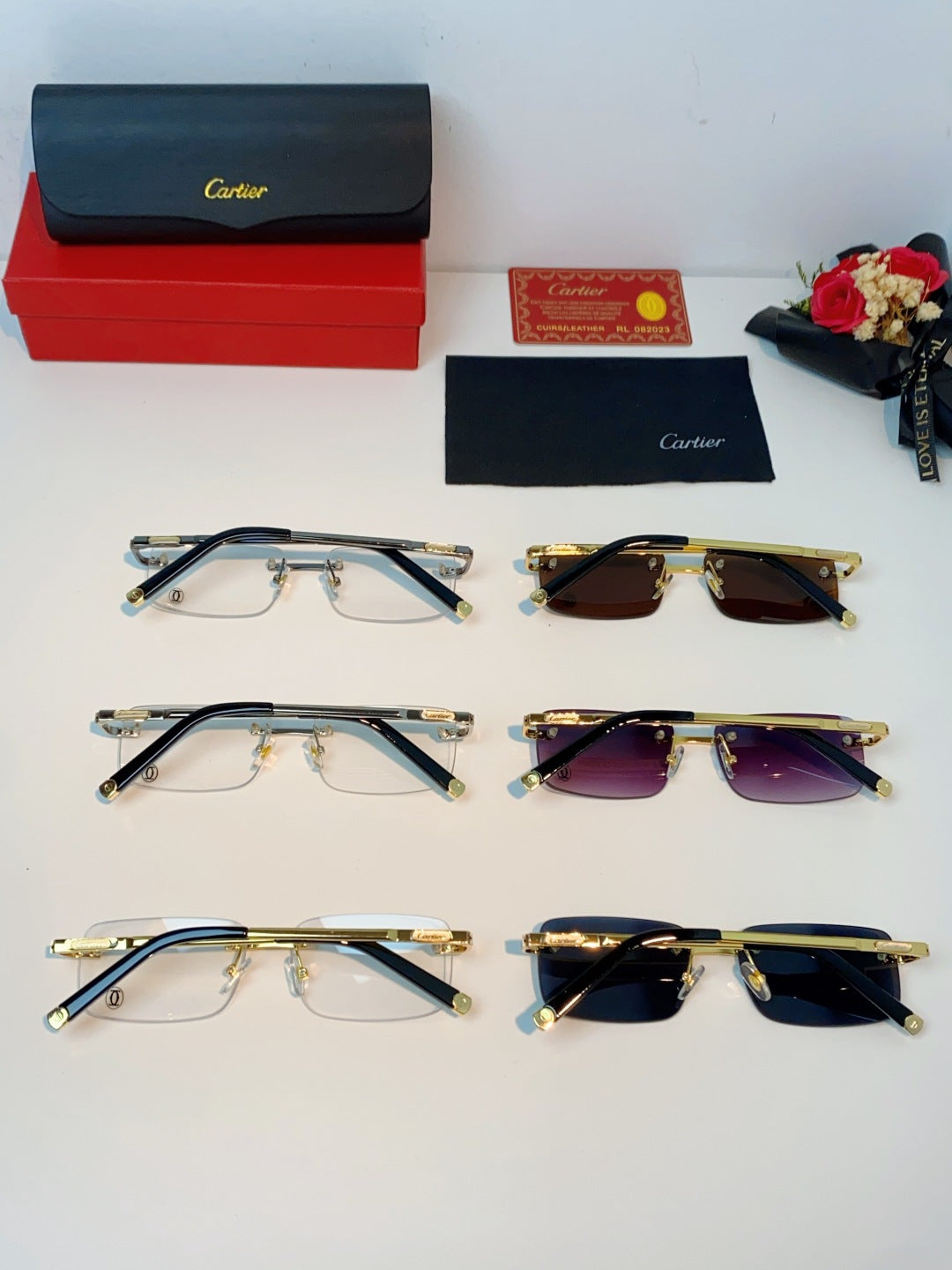 Cartier Lightweight Rimless Brown Lens Sunglasses for Men & Women - 415955 - detail image 11
