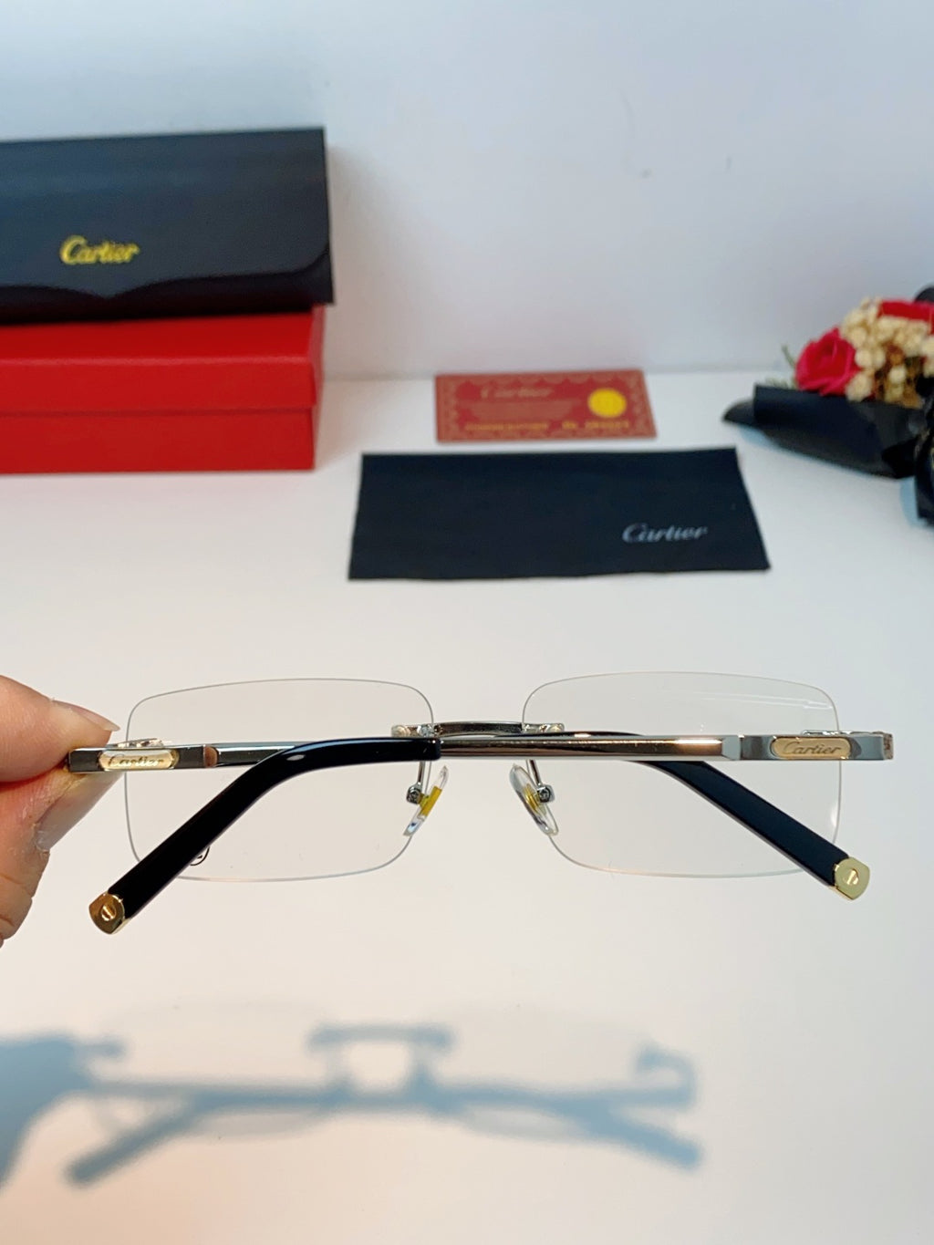 Cartier Lightweight Rimless Silver Lens Sunglasses for Men & Women - 415953 - detail image 5