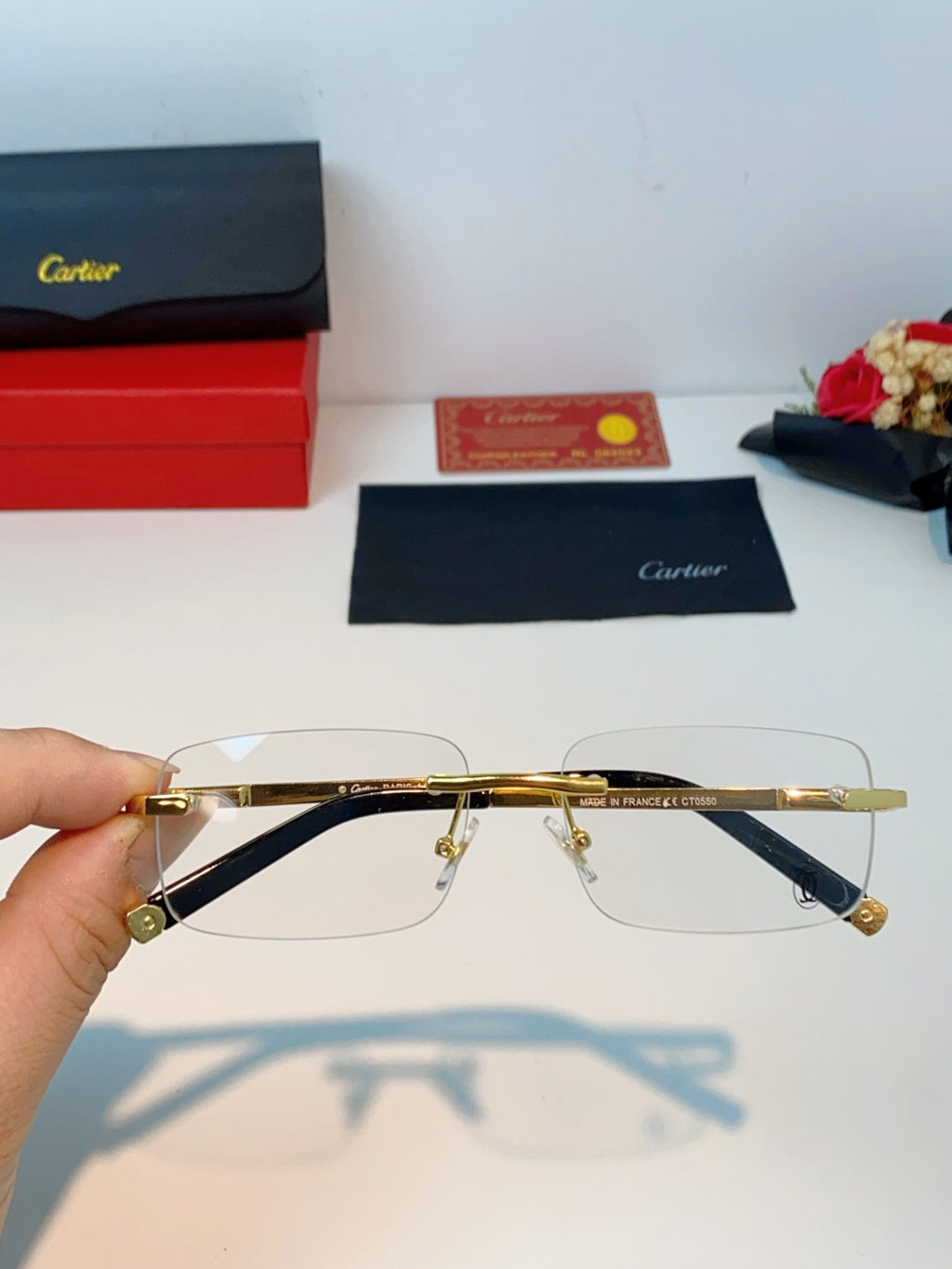 Cartier Lightweight Rimless Red Lens Sunglasses for Men & Women - 415954 - detail image 4