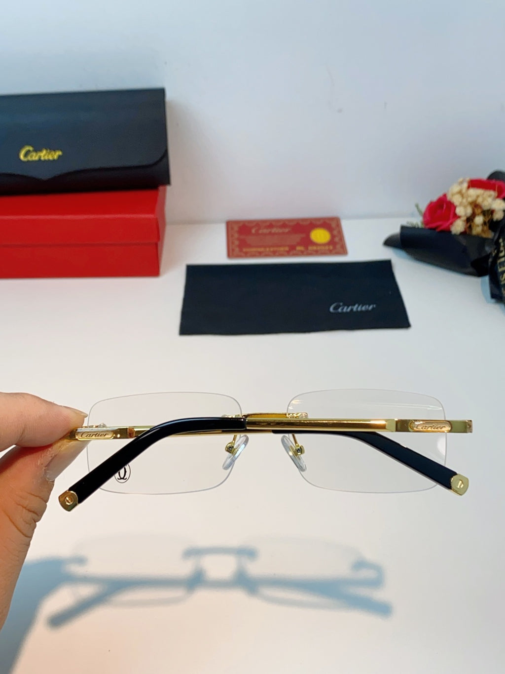 Cartier Lightweight Rimless Red Lens Sunglasses for Men & Women - 415954 - detail image 5