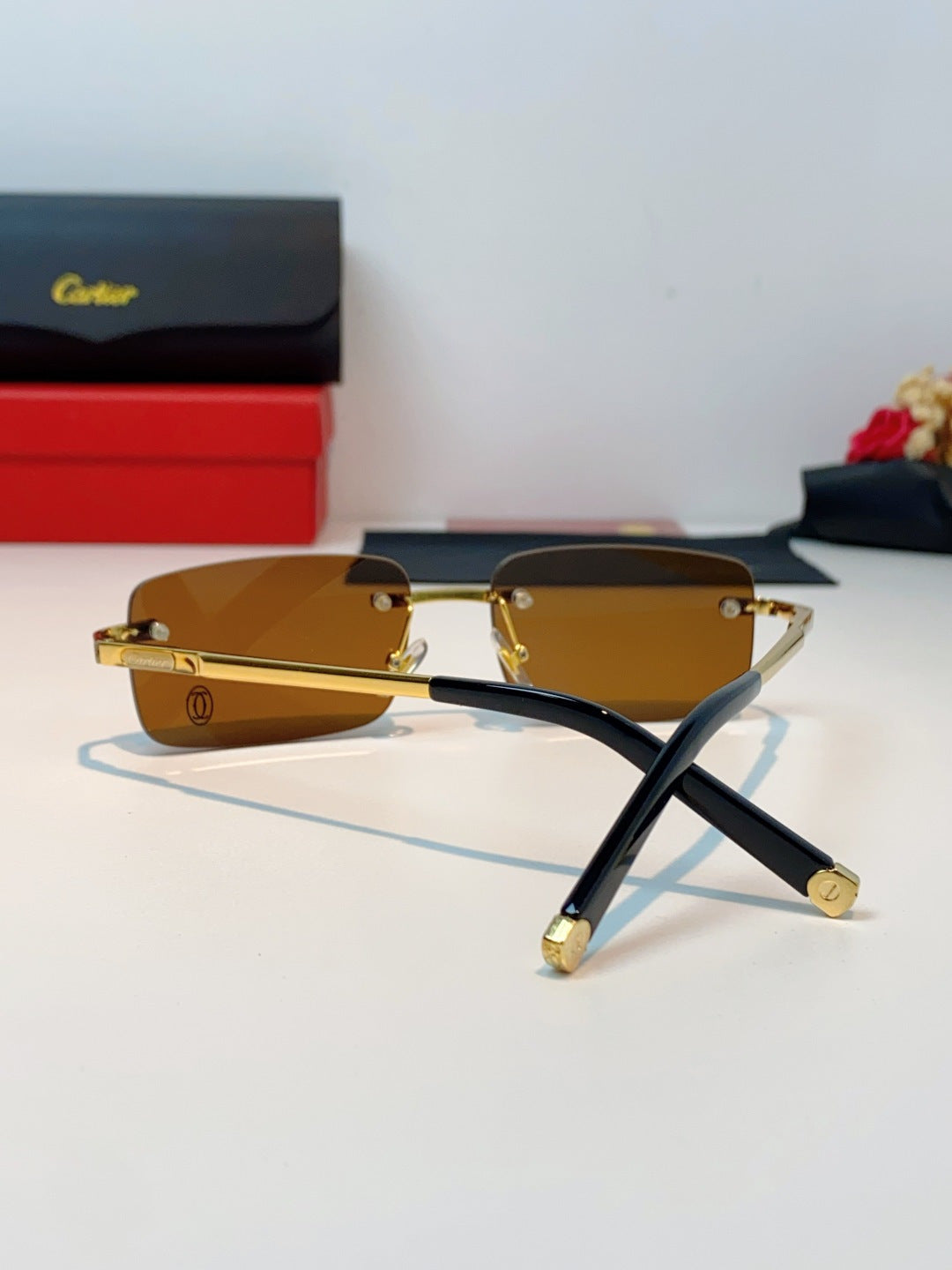 Cartier Lightweight Rimless Brown Lens Sunglasses for Men & Women - 415955 - detail image 3