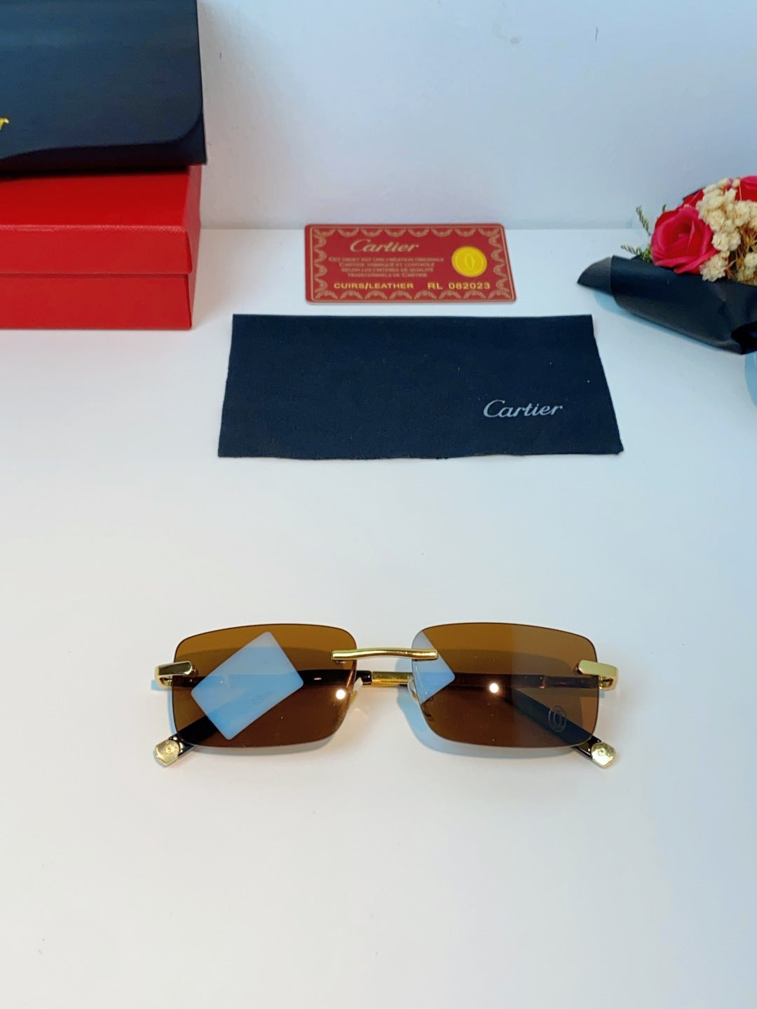 Cartier Lightweight Rimless Brown Lens Sunglasses for Men & Women - 415955 - detail image 9