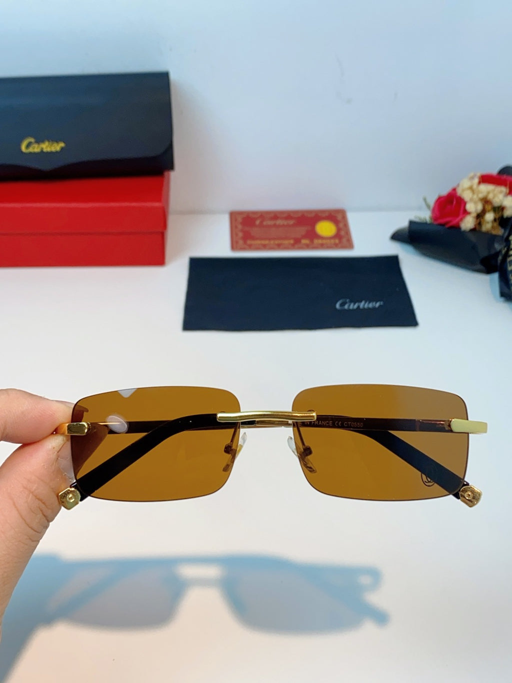Cartier Lightweight Rimless Brown Lens Sunglasses for Men & Women - 465915 - detail image 4