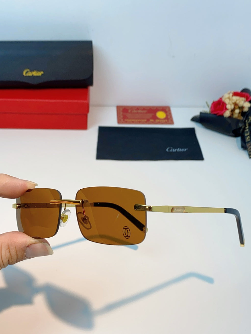 Cartier Lightweight Rimless Brown Lens Sunglasses for Men & Women - 465915 - detail image 6