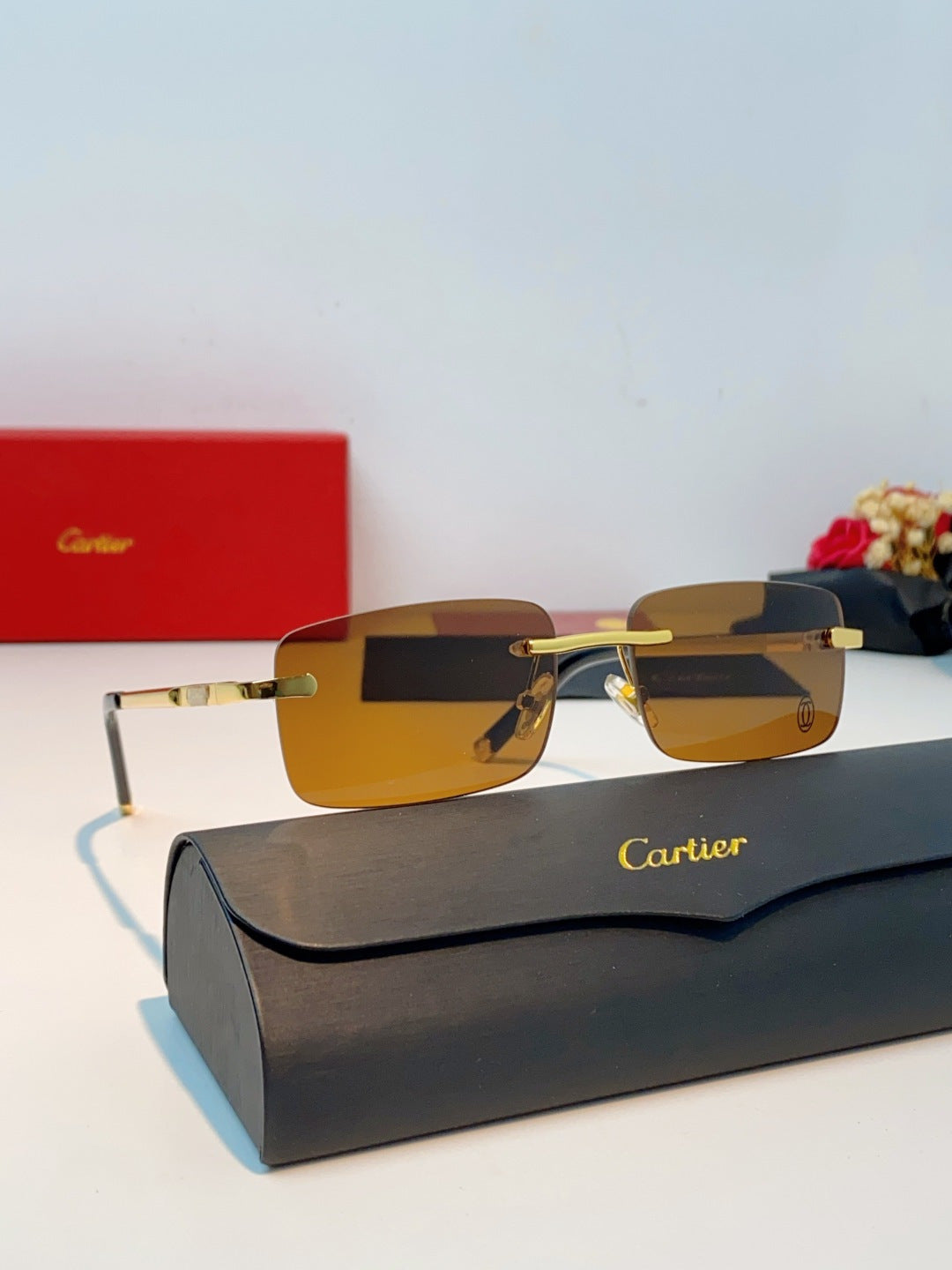 Cartier Lightweight Rimless Brown Lens Sunglasses for Men & Women - 465915 - detail image 10