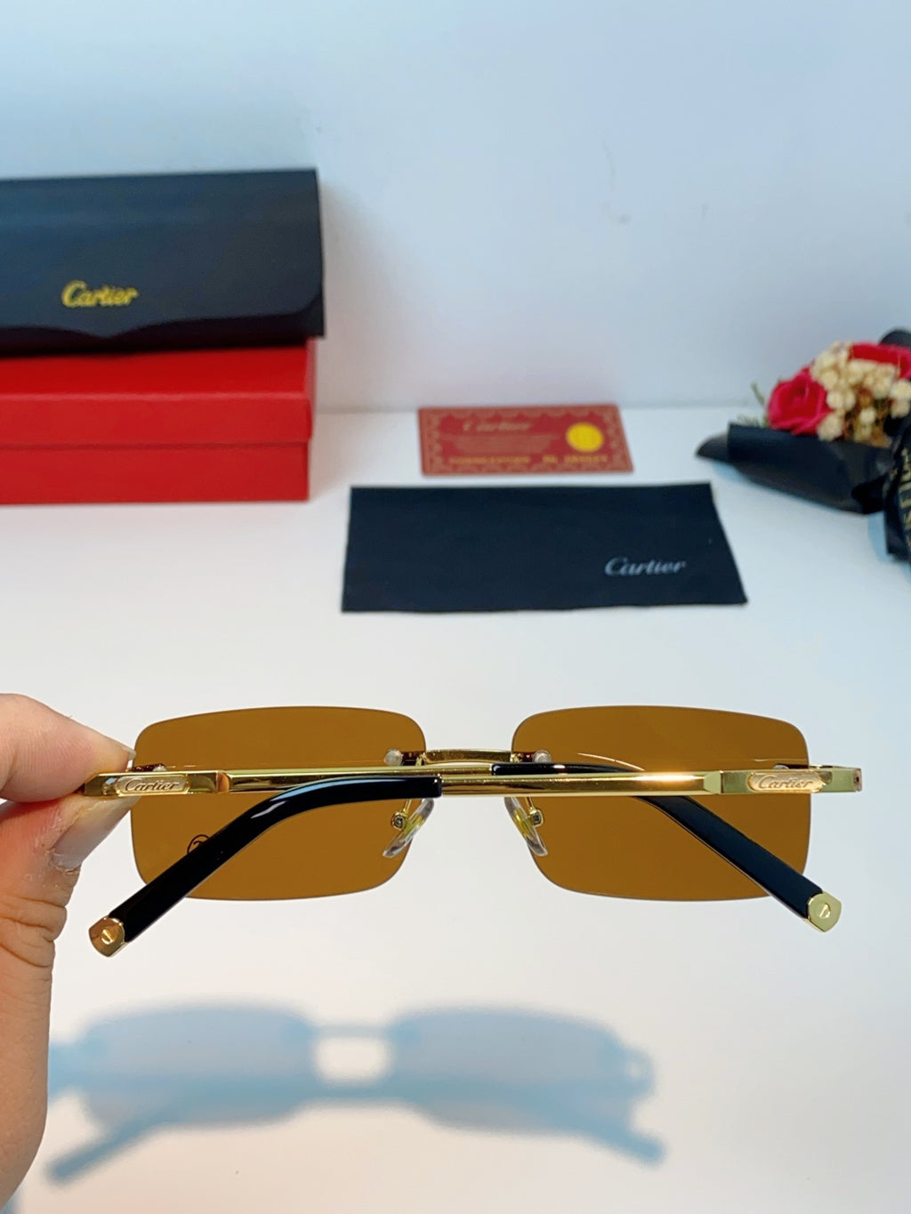 Cartier Lightweight Rimless Brown Lens Sunglasses for Men & Women - 415955 - detail image 5