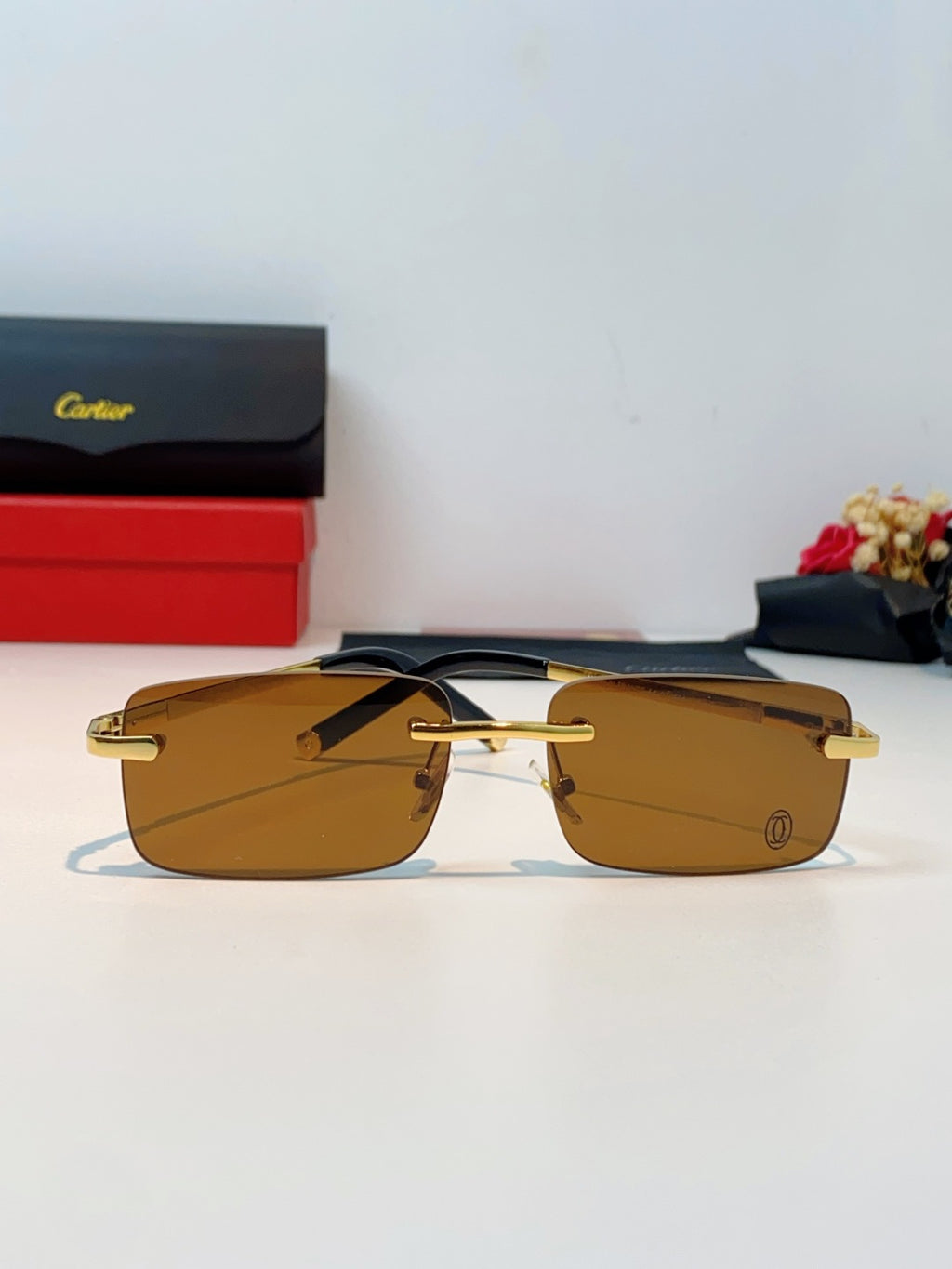 Cartier Lightweight Rimless Brown Lens Sunglasses for Men & Women - 415955 - detail image 2