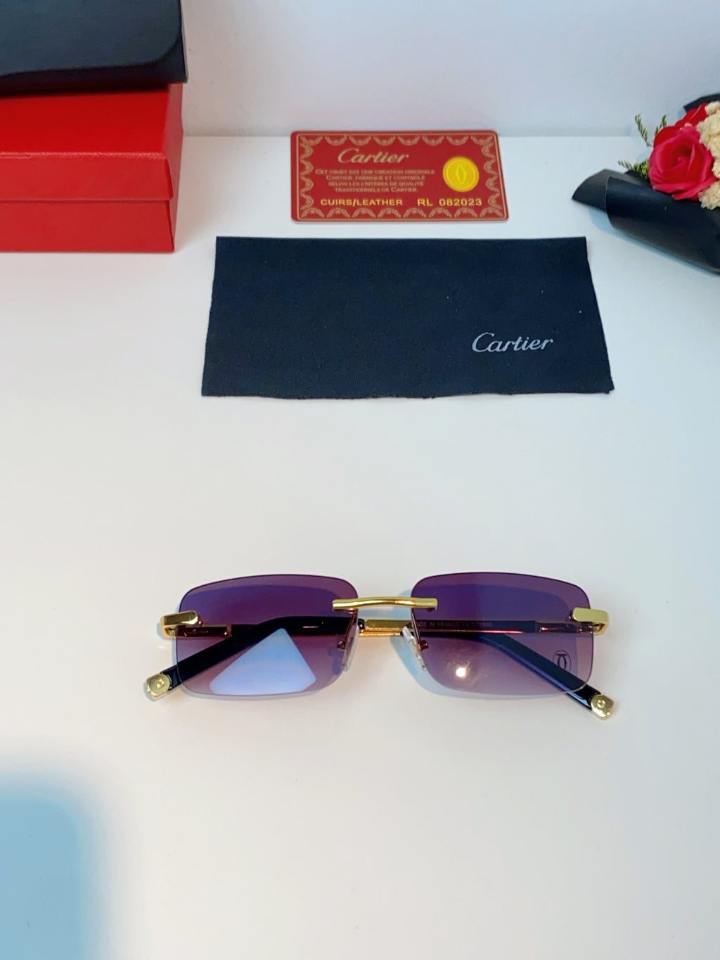 Cartier Lightweight Rimless Purple Lens Sunglasses for Men & Women - 415956 - detail image 9