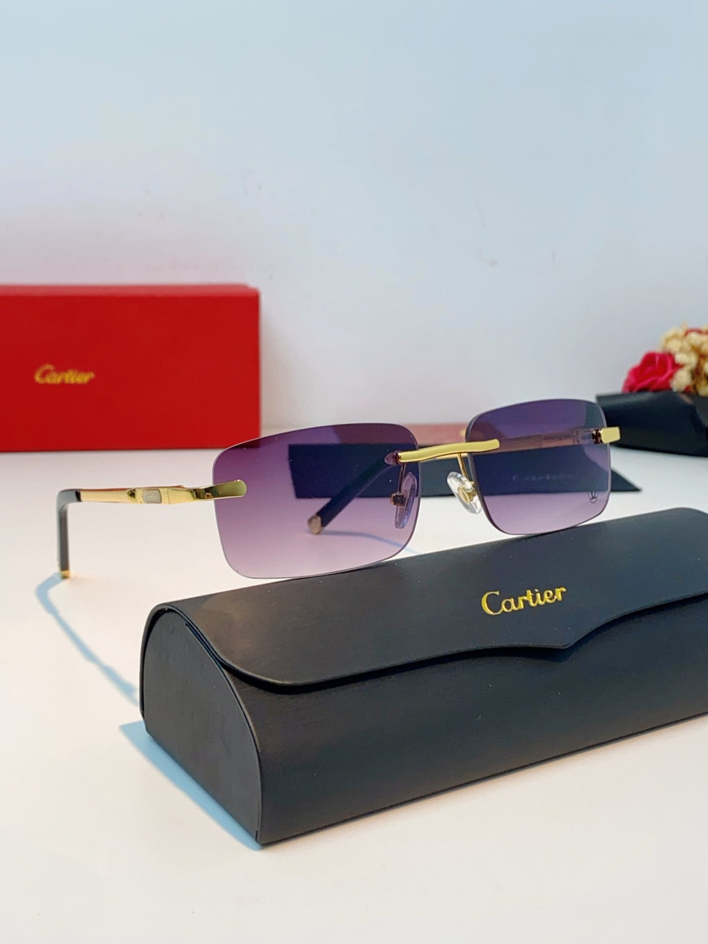 Cartier Lightweight Rimless Purple Lens Sunglasses for Men & Women - 415956 - detail image 10