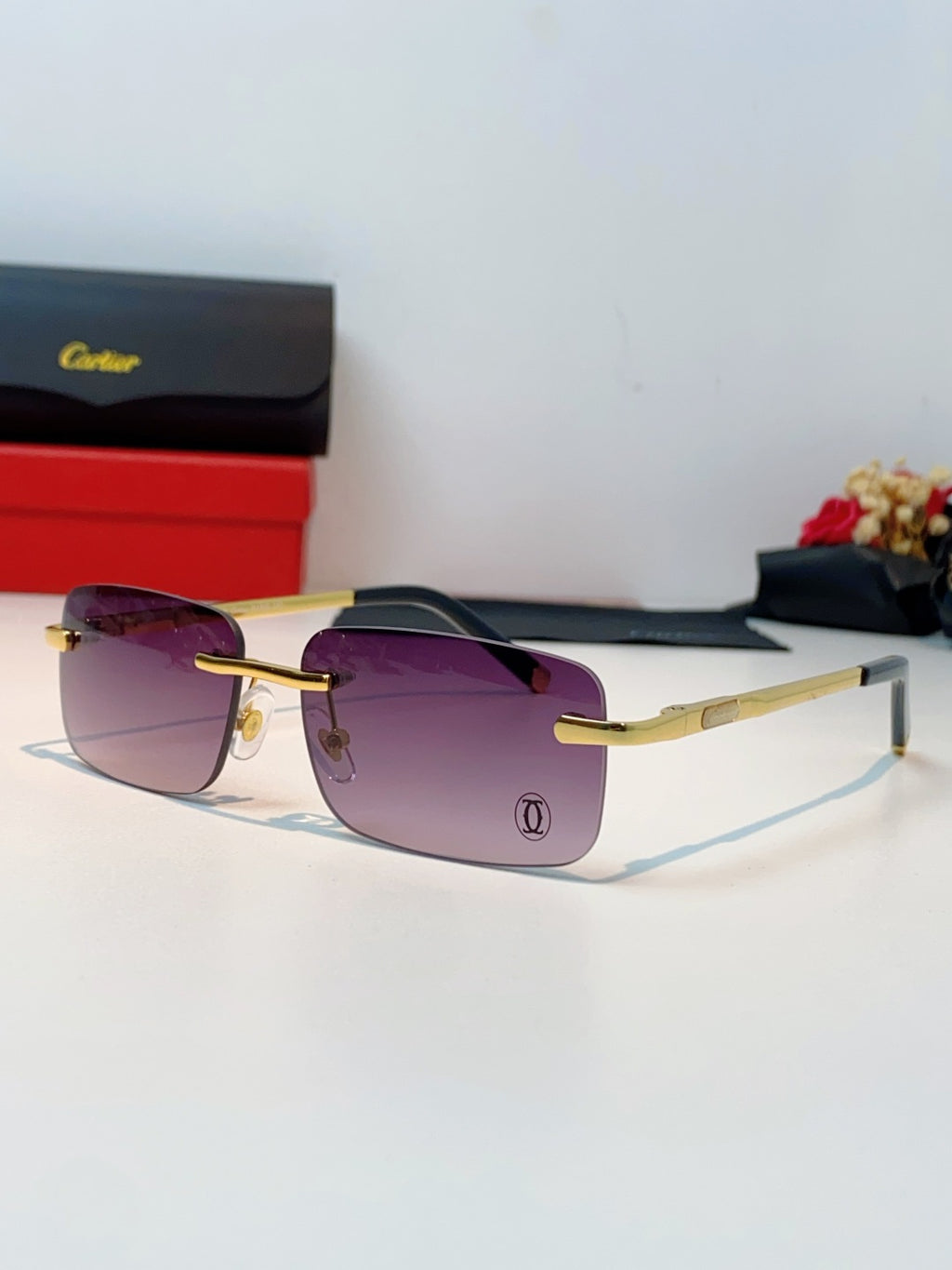 Cartier Lightweight Rimless Purple Lens Sunglasses for Men & Women - 415956