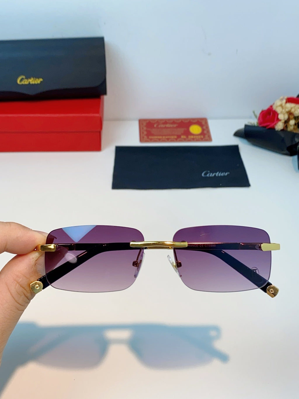 Cartier Lightweight Rimless Purple Lens Sunglasses for Men & Women - 415956 - detail image 4
