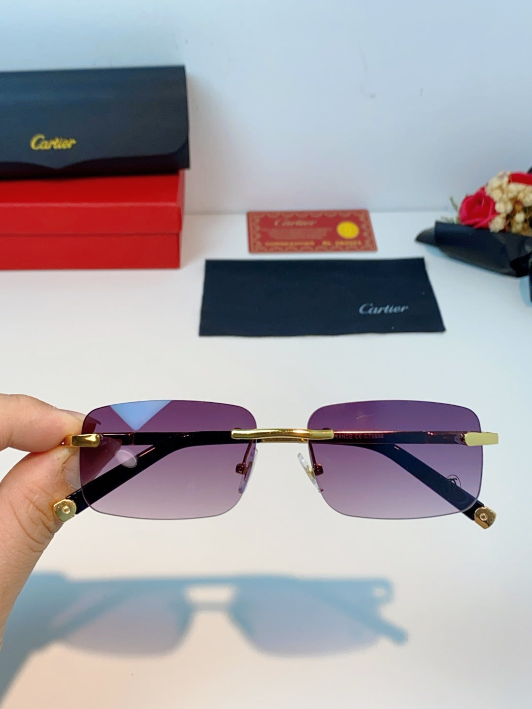 Cartier Lightweight Rimless Purple Lens Sunglasses for Men & Women - 415956 - detail image 4