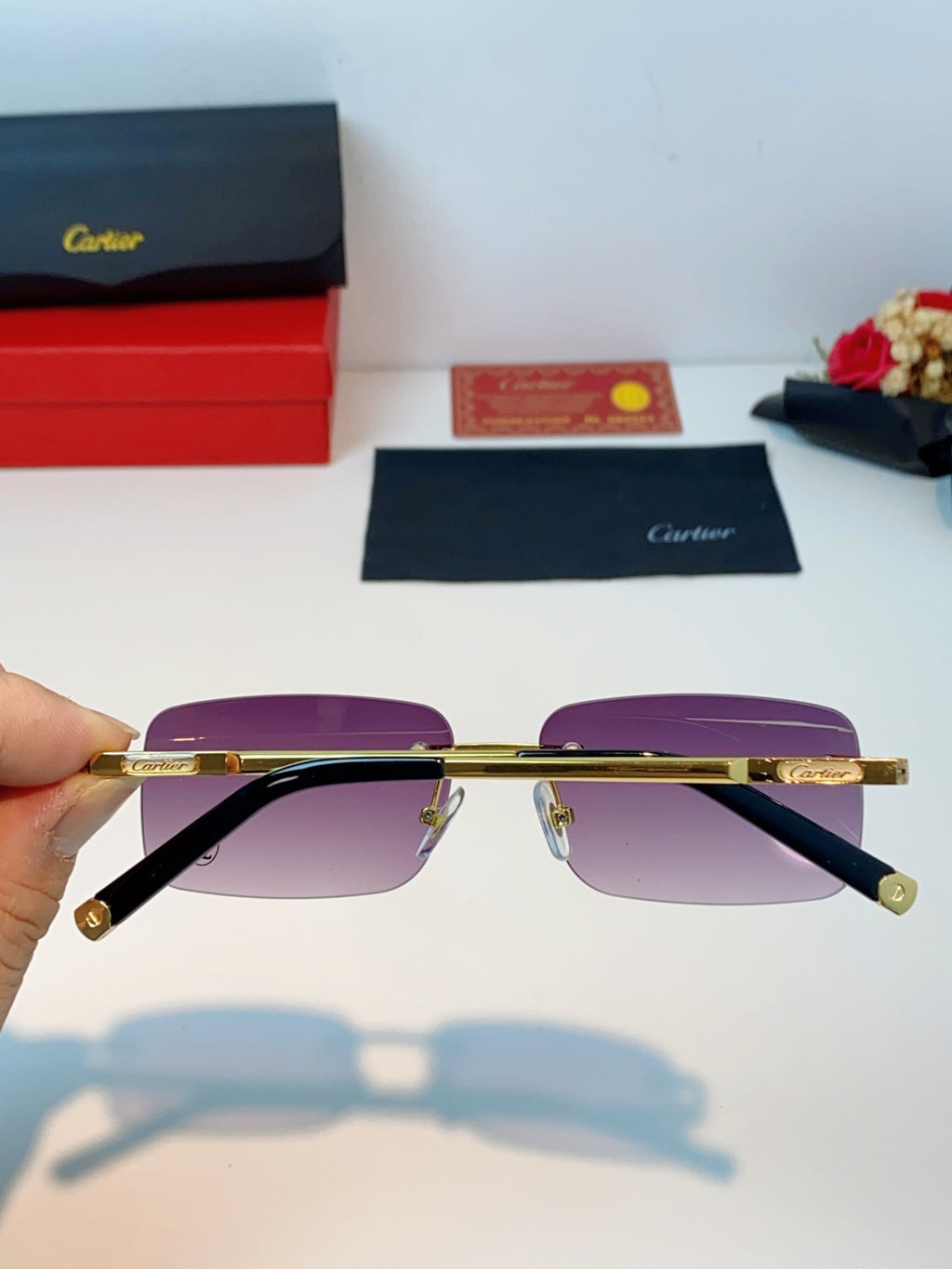 Cartier Lightweight Rimless Purple Lens Sunglasses for Men & Women - 415956 - detail image 5