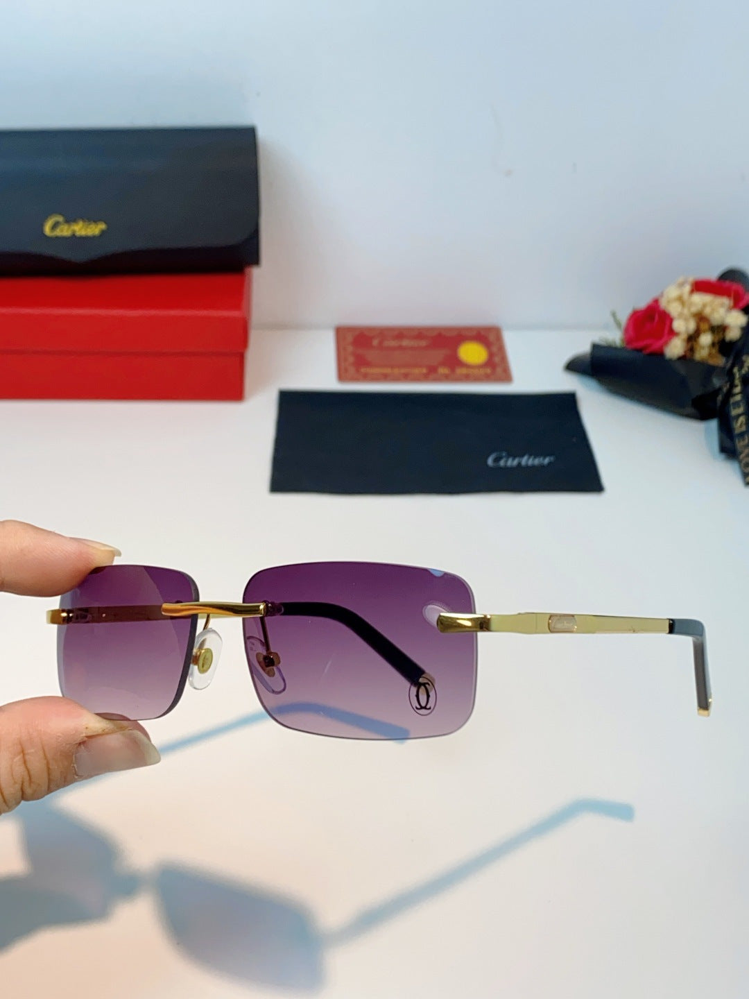 Cartier Lightweight Rimless Purple Lens Sunglasses for Men & Women - 415956 - detail image 6