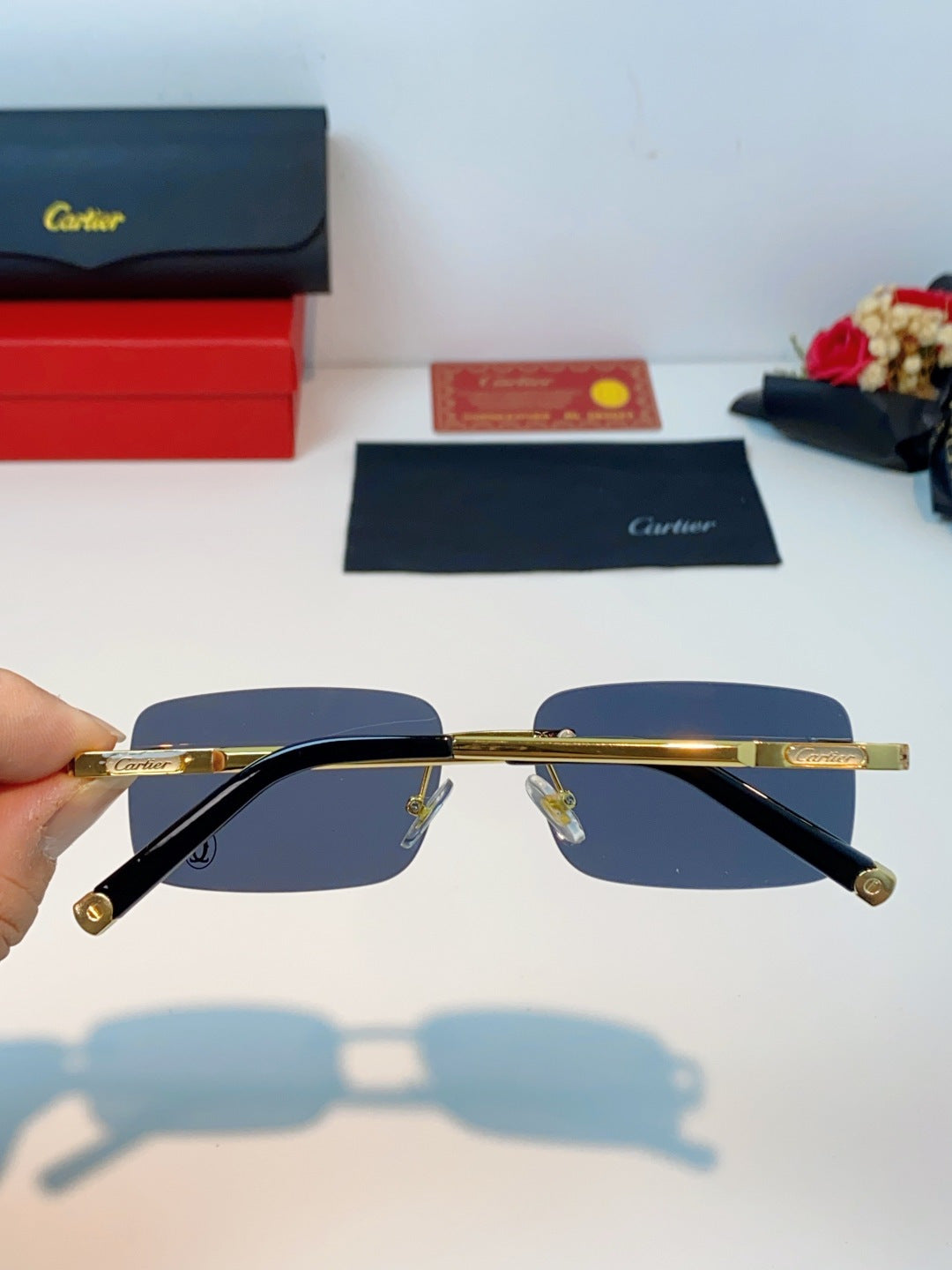 Cartier Lightweight Rimless Black Lens Sunglasses for Men & Women - 415957 - detail image 5