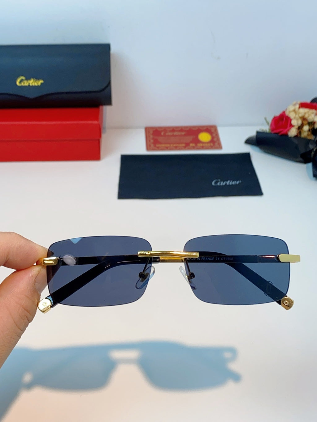 Cartier Lightweight Rimless Black Lens Sunglasses for Men & Women - 415957 - detail image 4