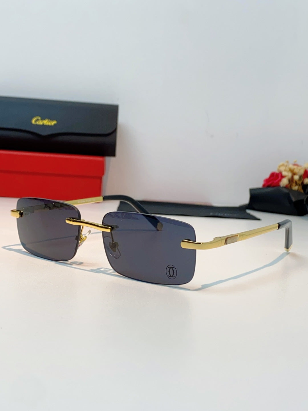 Cartier Lightweight Rimless Black Lens Sunglasses for Men & Women - 415957