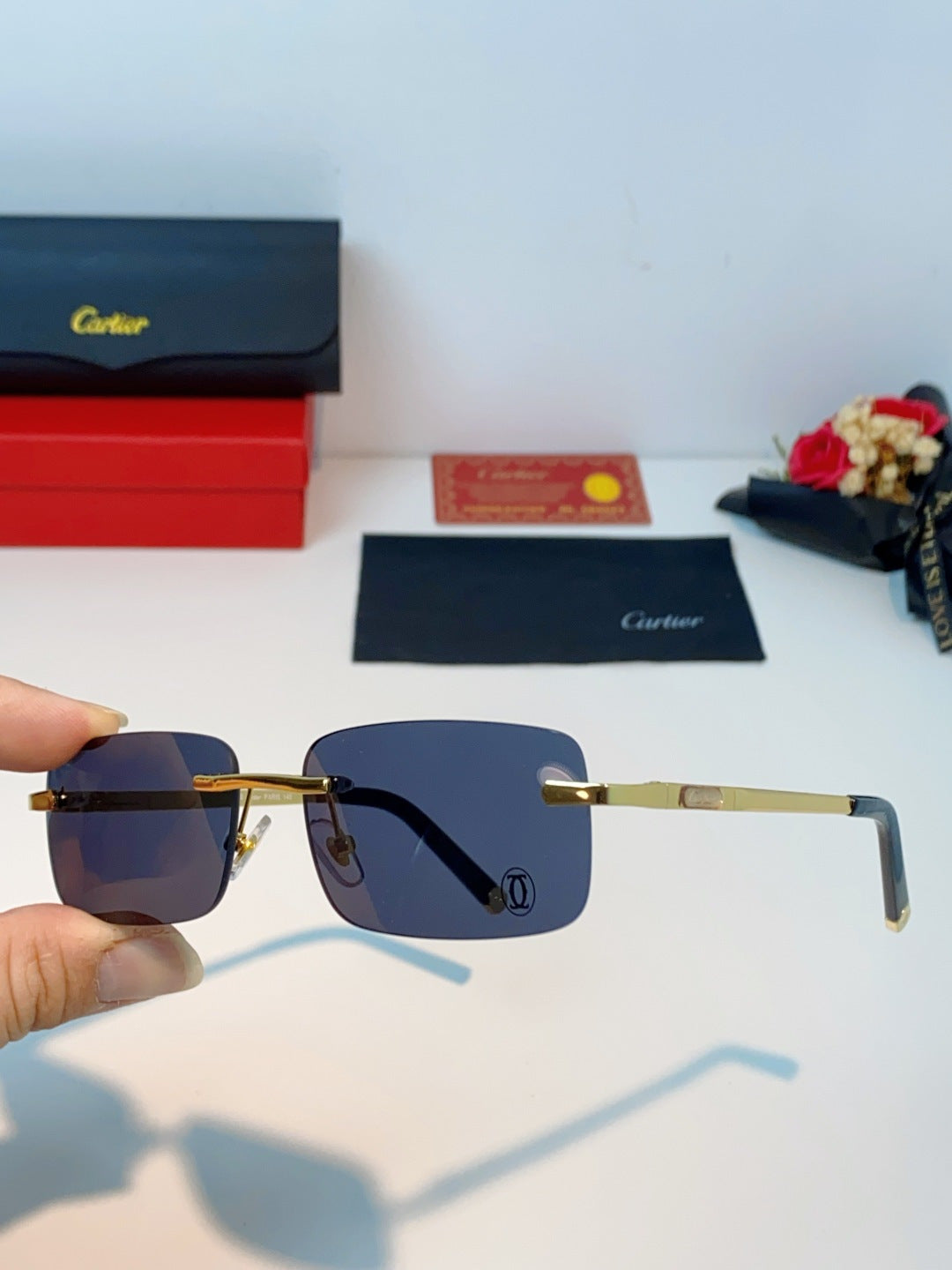 Cartier Lightweight Rimless Black Lens Sunglasses for Men & Women - 415957 - detail image 6