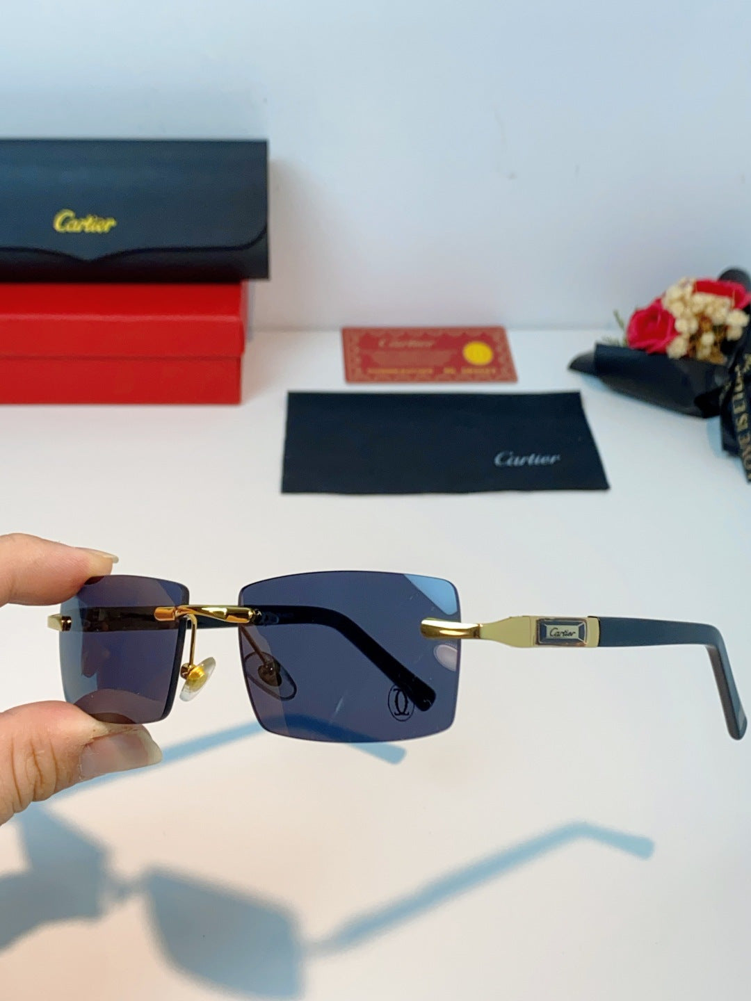 Cartier Lightweight Rimless Black Lens Sunglasses for Men & Women - 465748 - detail image 6