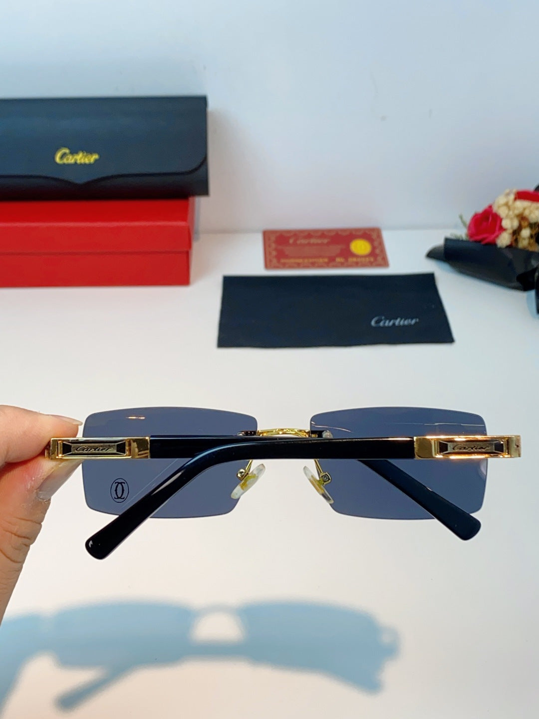 Cartier Lightweight Rimless Black Lens Sunglasses for Men & Women - 465748 - detail image 5