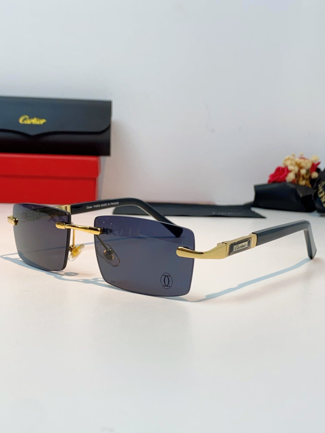 Cartier Lightweight Rimless Black Lens Sunglasses for Men & Women - 465748
