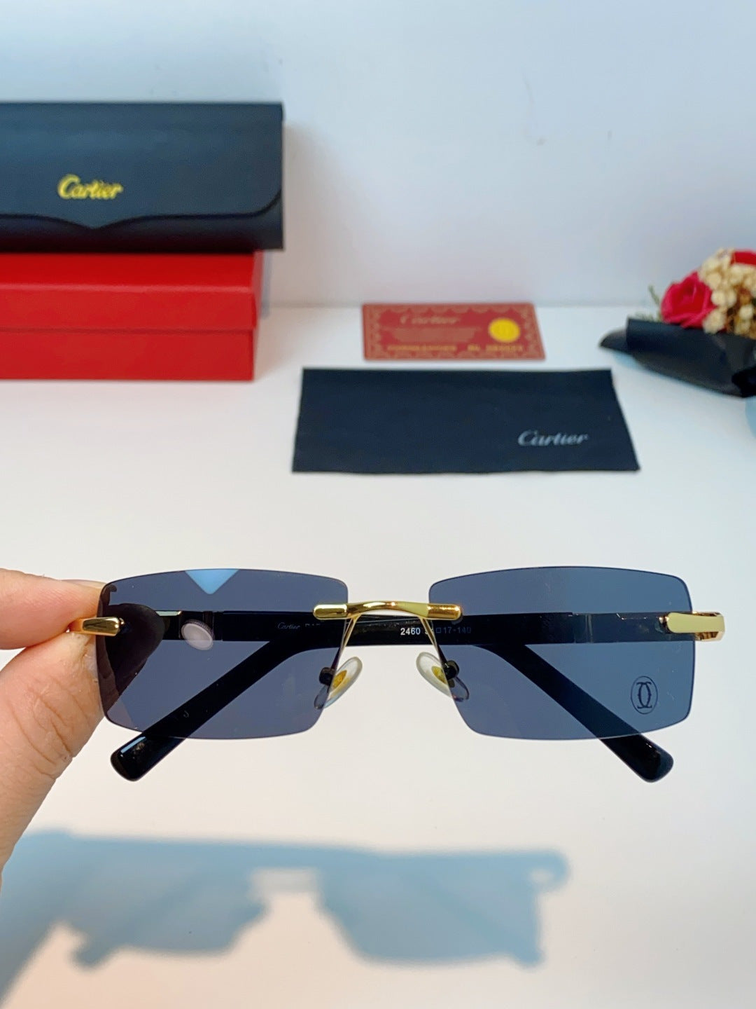 Cartier Lightweight Rimless Black Lens Sunglasses for Men & Women - 465748 - detail image 4