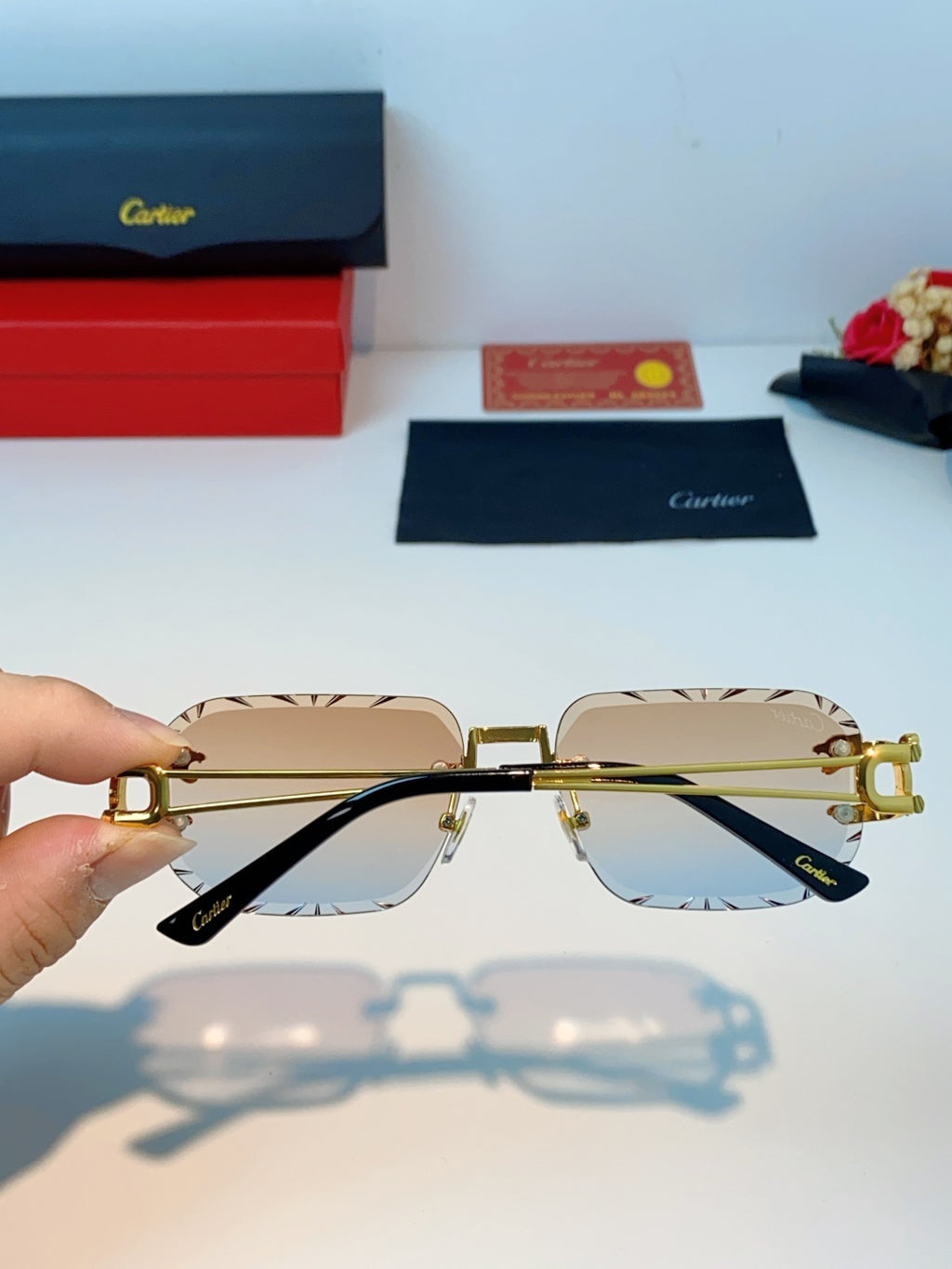 Cartier Square Orange Lens Sunglasses for Men & Women - 465751 - detail image 4