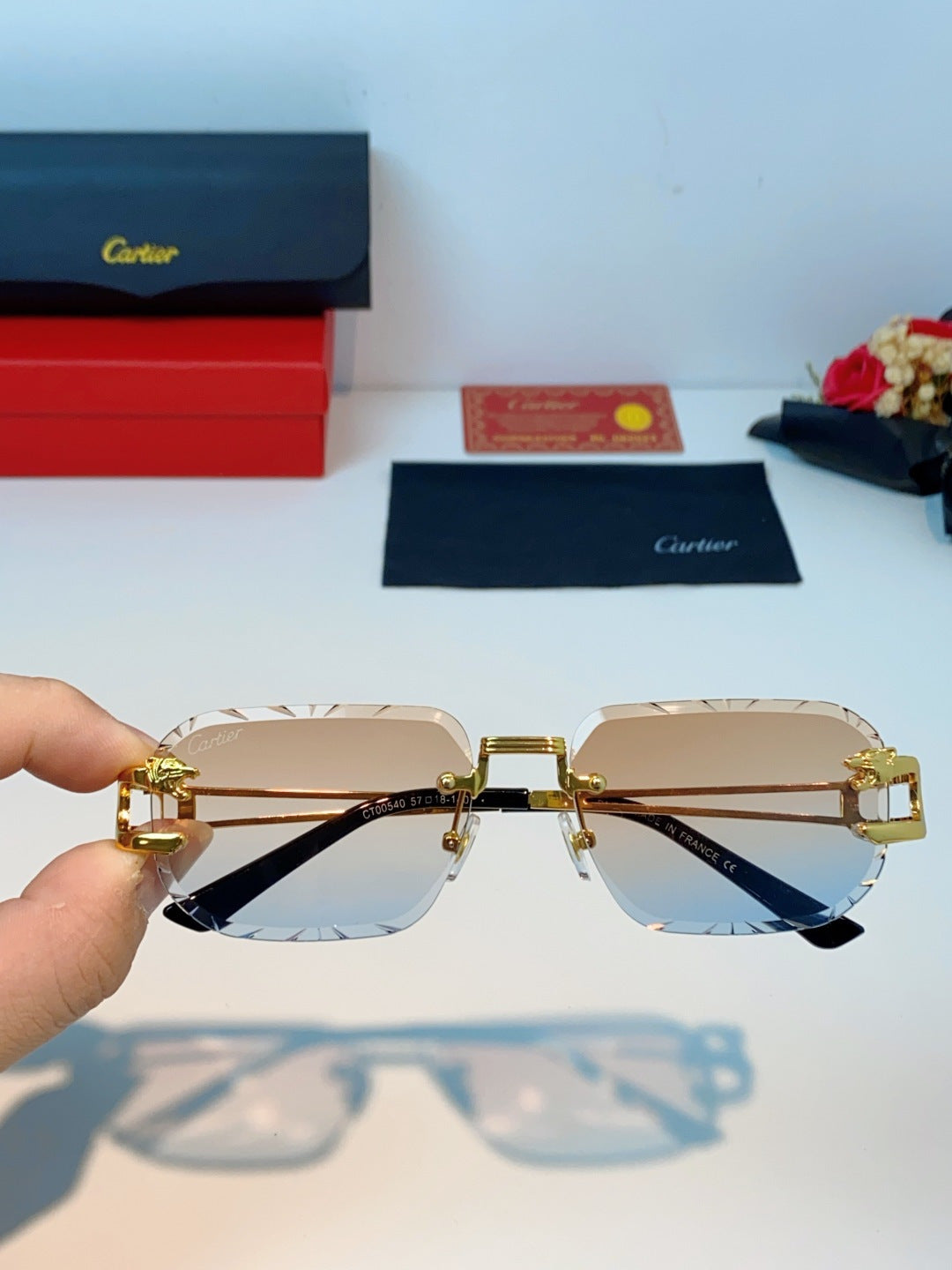 Cartier Square Orange Lens Sunglasses for Men & Women - 465751 - detail image 3